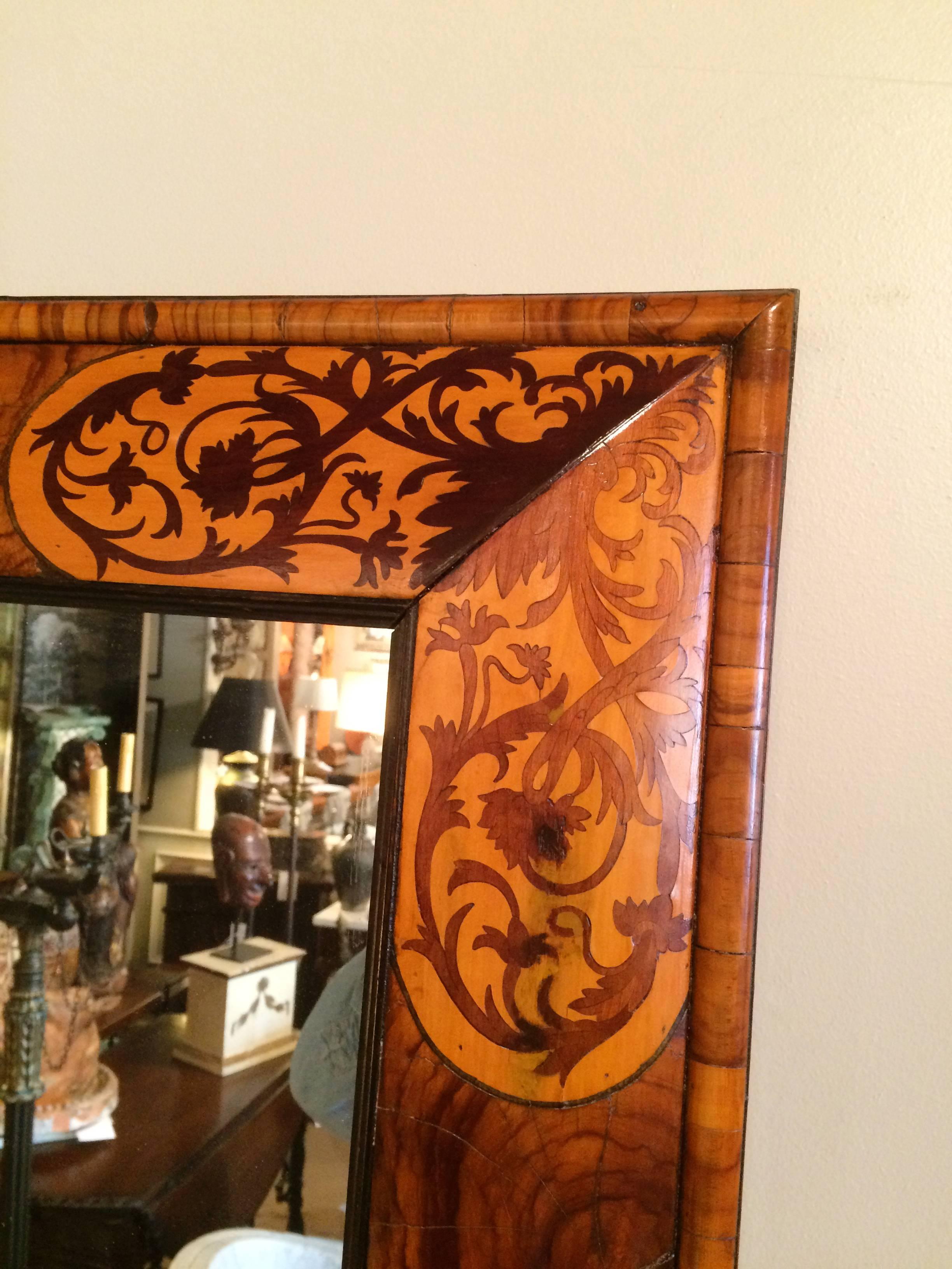 Oyster Veneer and Inlaid Mirror In Excellent Condition In Stamford, CT