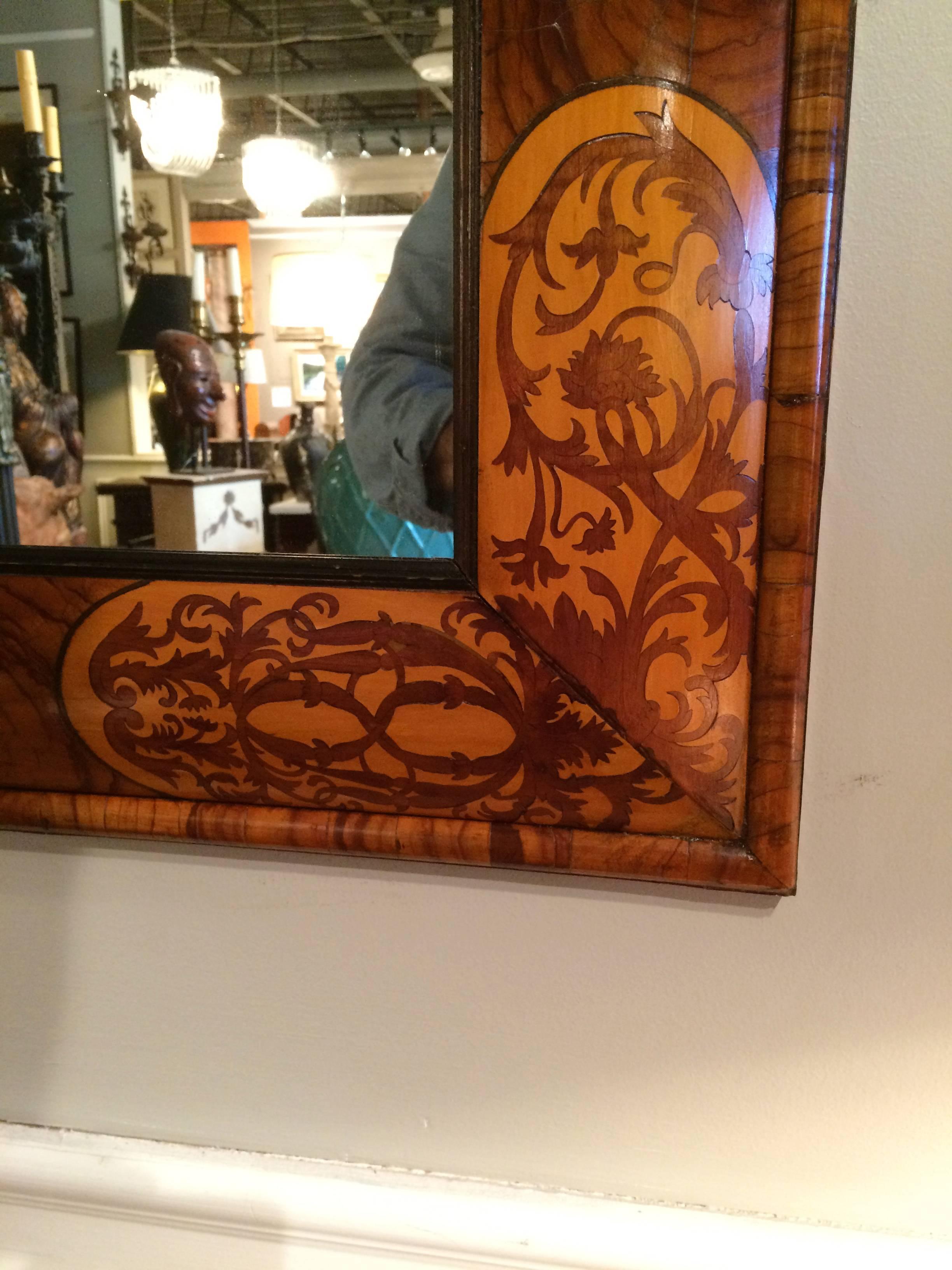 Marquetry Oyster Veneer and Inlaid Mirror