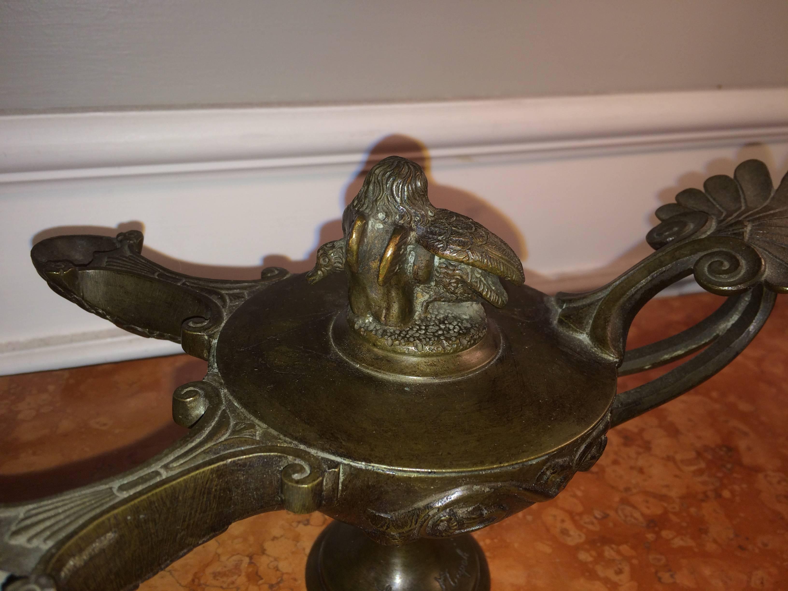 Roman Bronze Oil Lamp In Excellent Condition In Stamford, CT