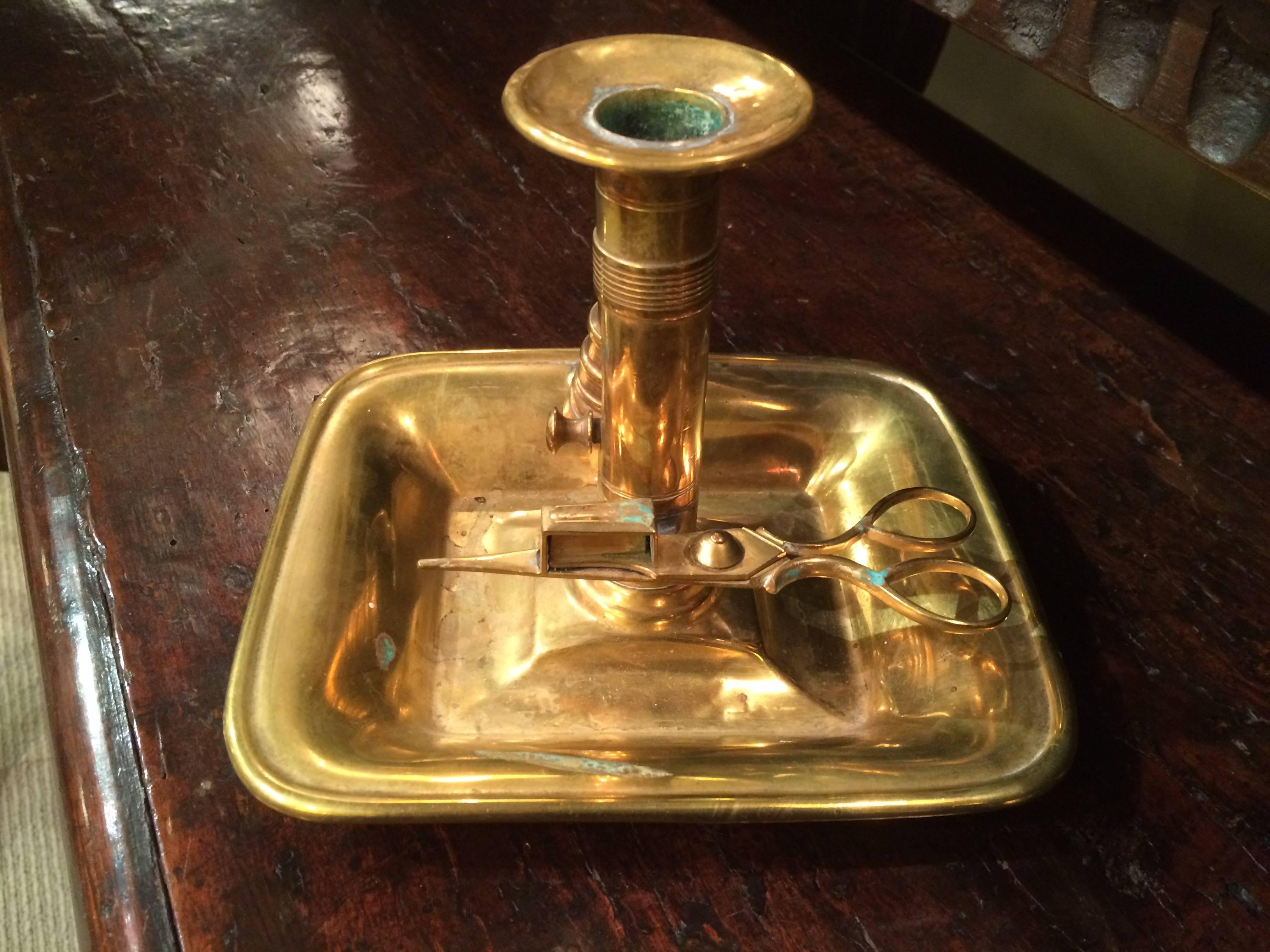 English Brass Candlestick with Snuffer  In Excellent Condition In Stamford, CT