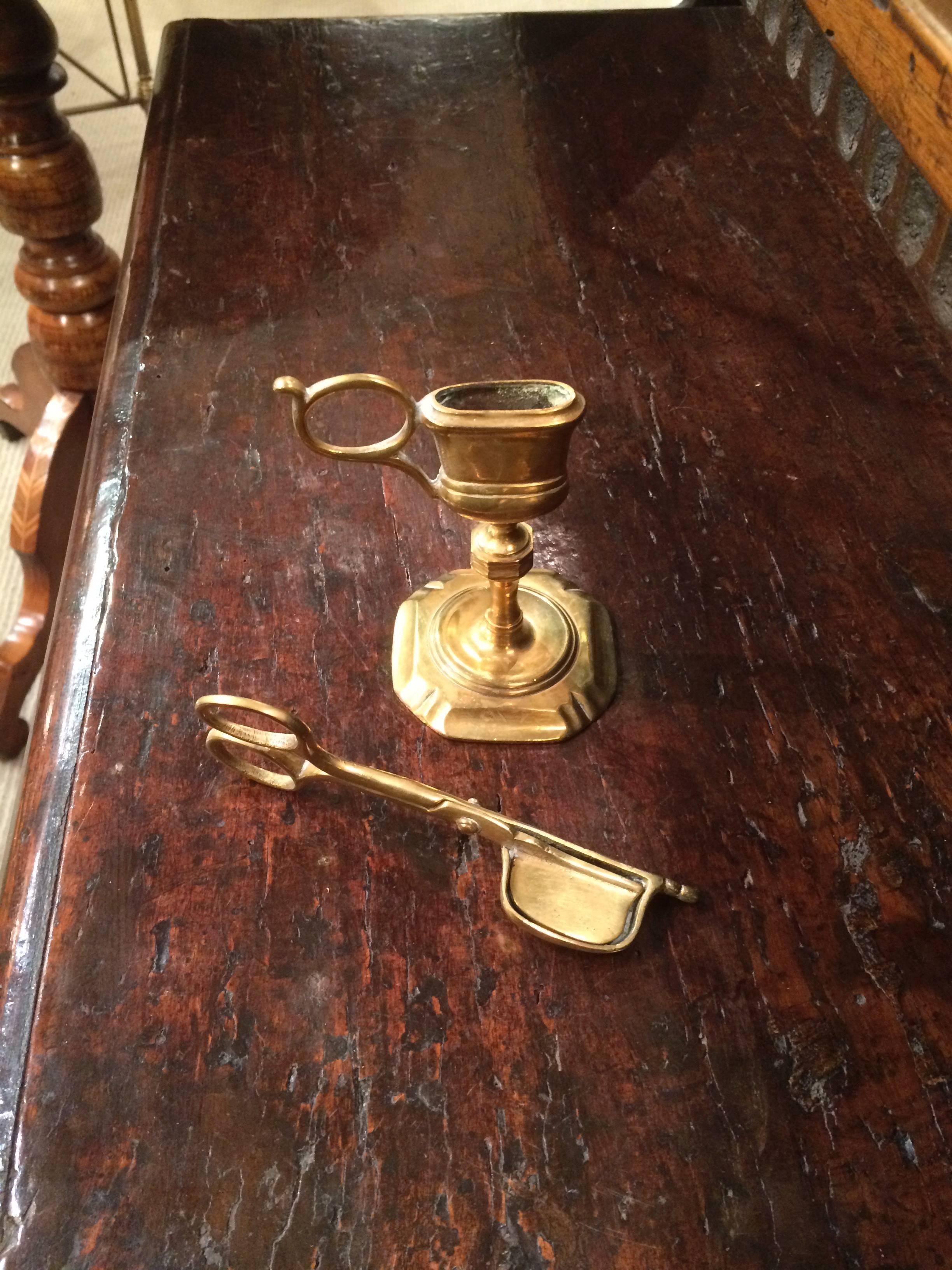 English Queen Anne Standing Brass Candle Snuffer and Stand