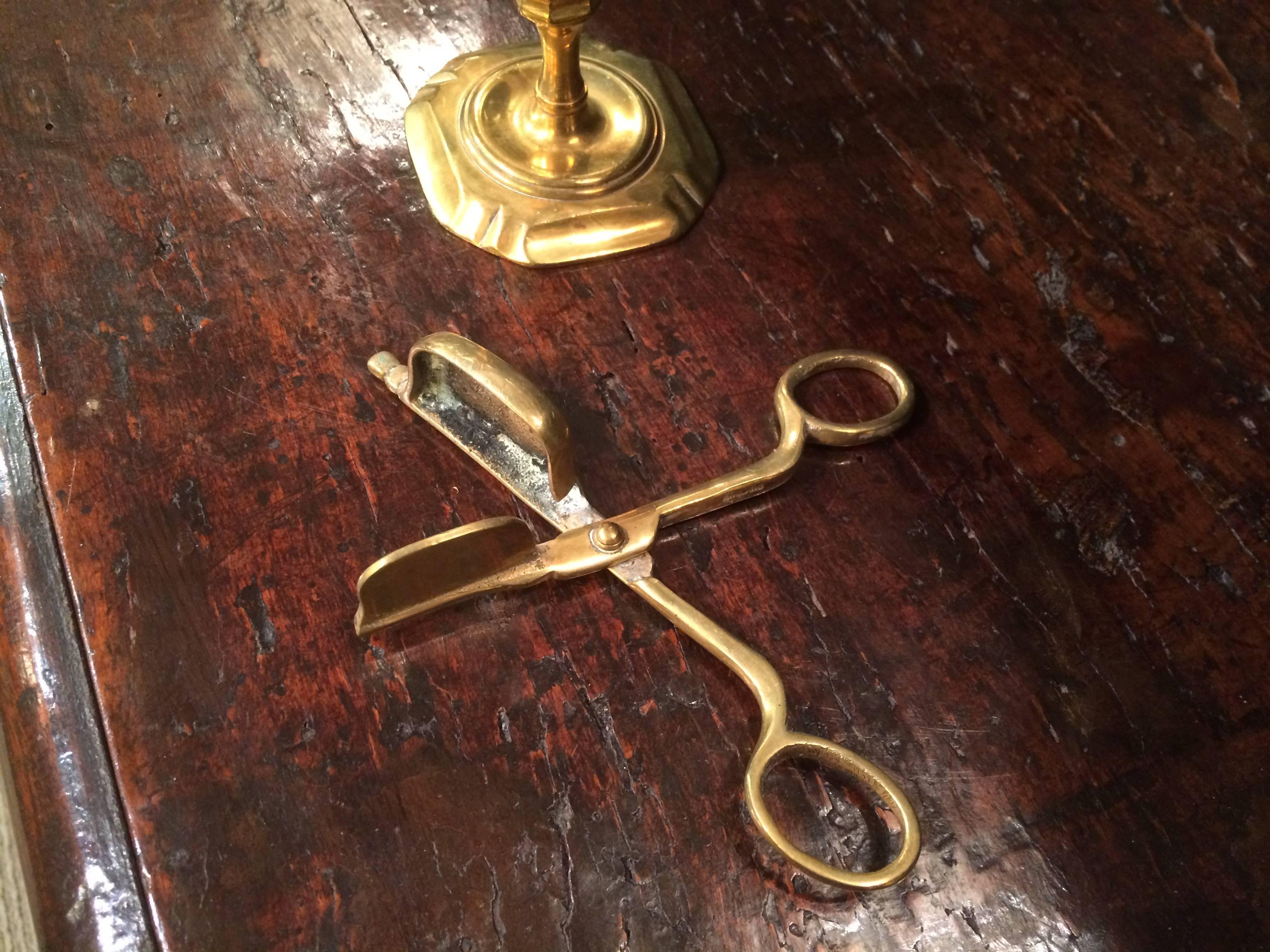 19th Century Queen Anne Standing Brass Candle Snuffer and Stand