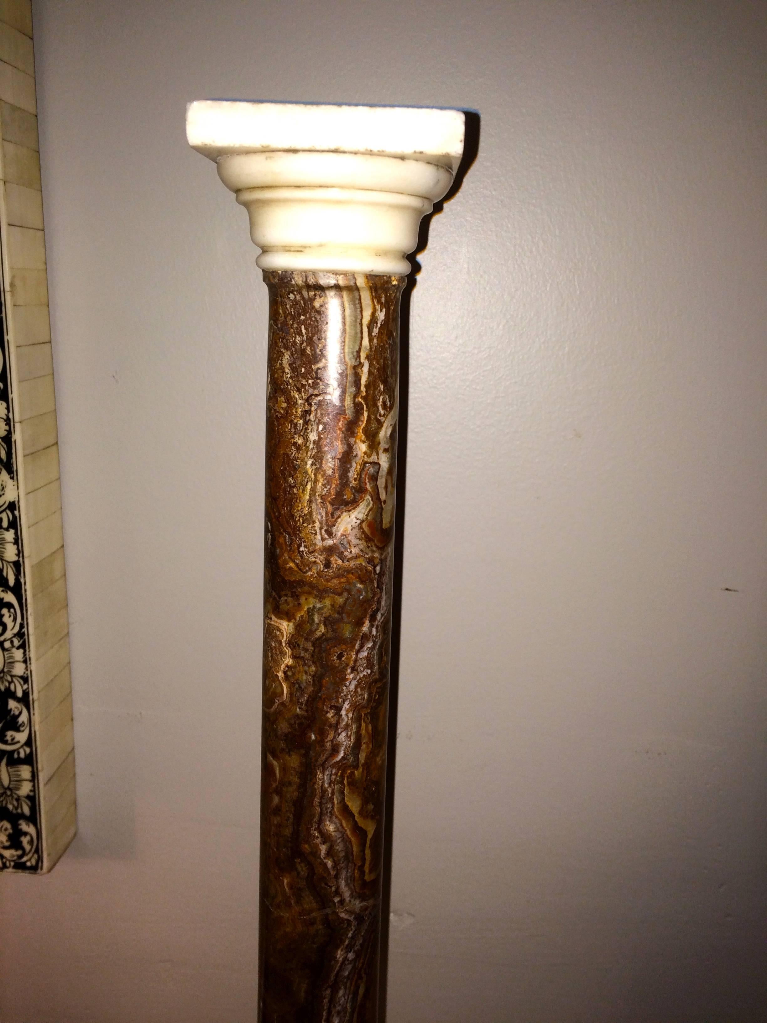Carved 18th Century Italian Agate Column with Carara Marble Capitals