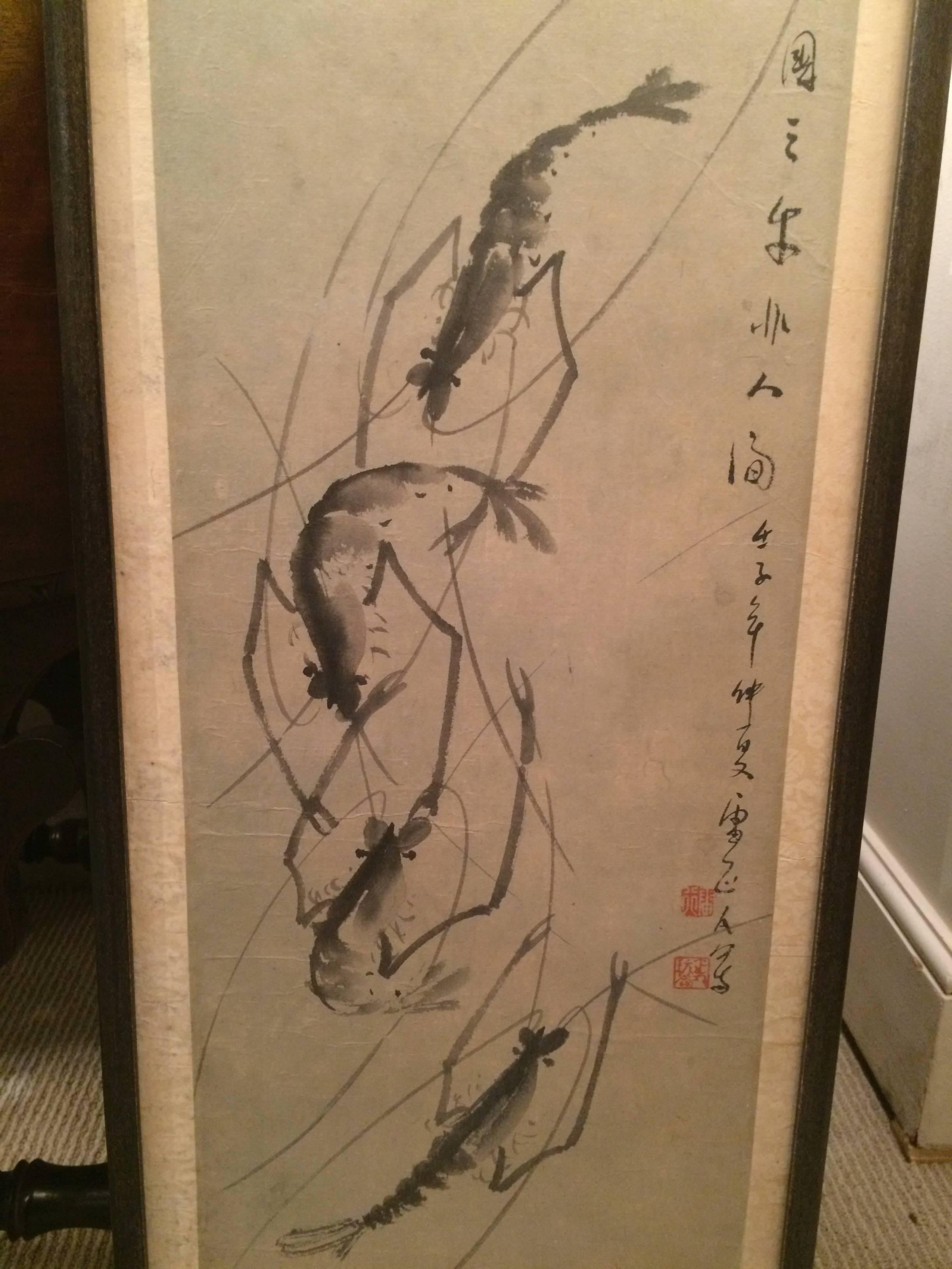Chinese Scroll Painting of Prawns 1