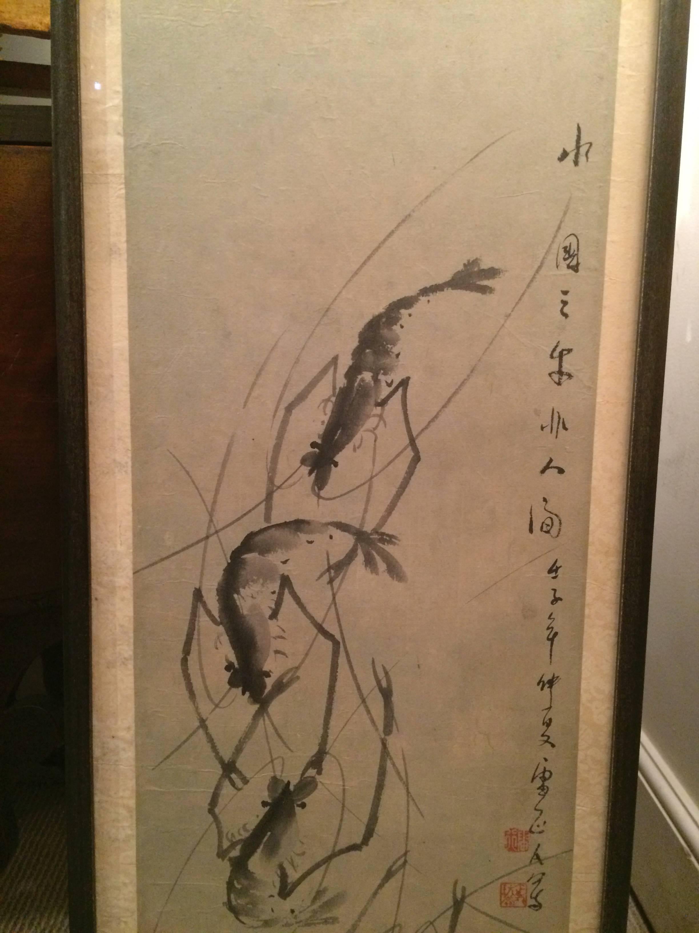 Chinese Scroll Painting of Prawns In Excellent Condition In Stamford, CT