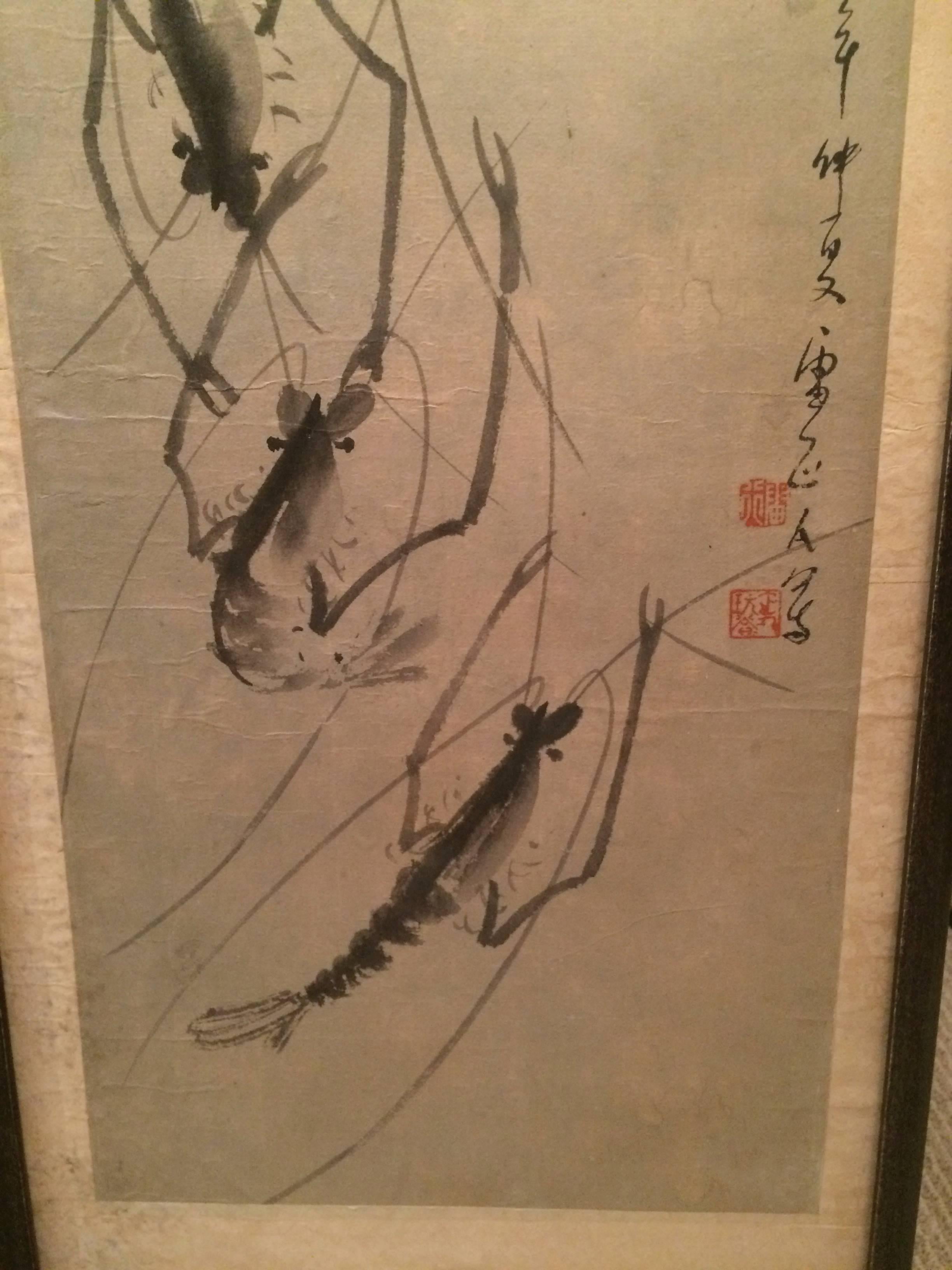 Chinese Scroll Painting of Prawns 2