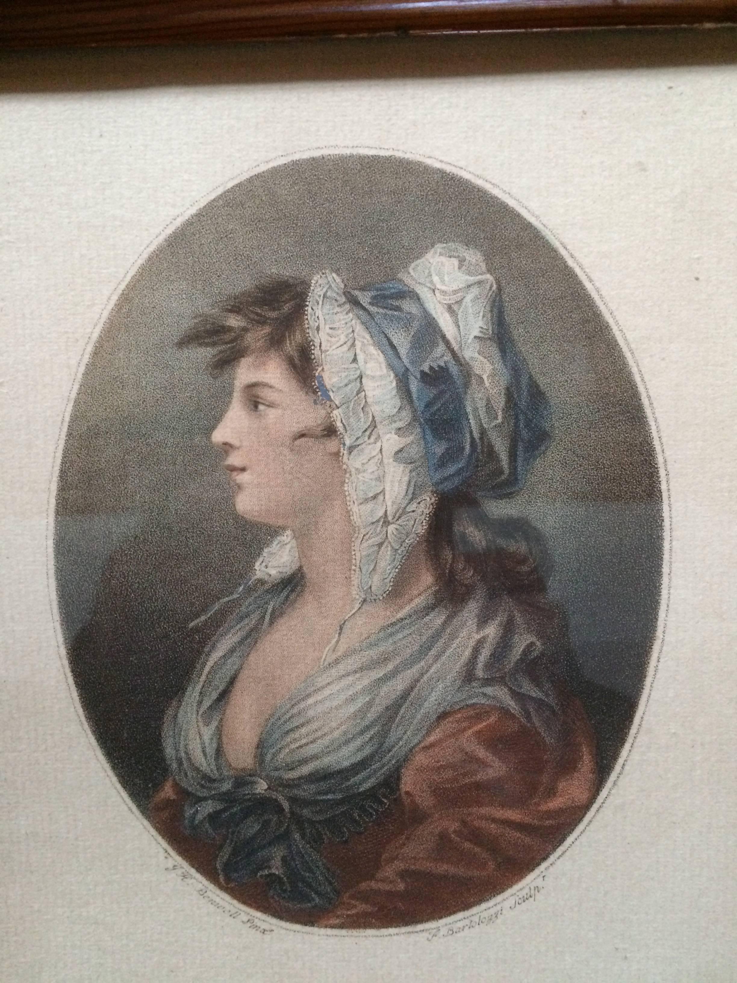 Neoclassical 18th Century Portrait Color Engraving, Original Frame, 'A Saint Giles's Beauty' For Sale