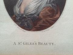 18th Century Portrait Color Engraving, Original Frame, 'A Saint Giles's Beauty'