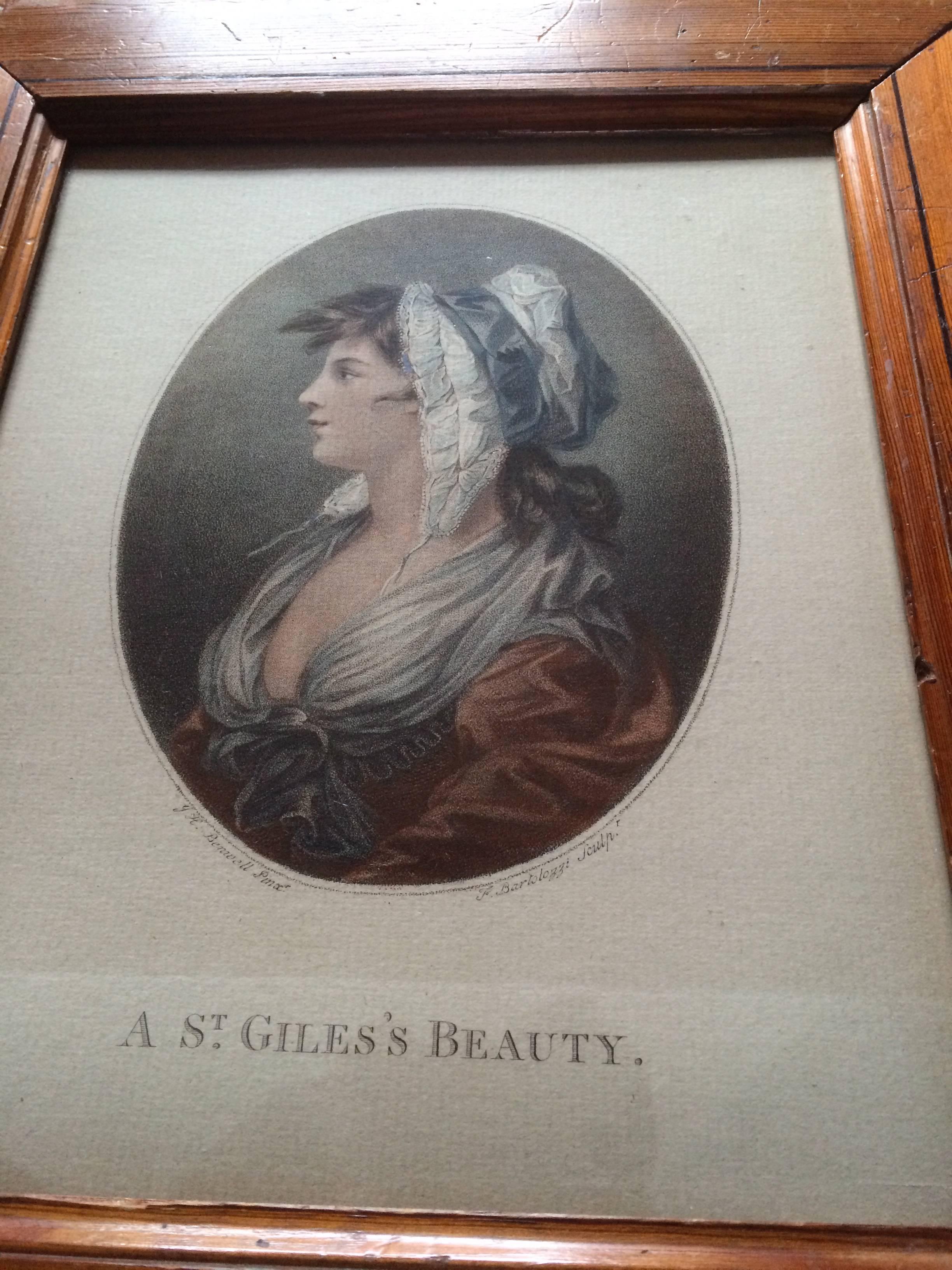 English 18th Century Portrait Color Engraving, Original Frame, 'A Saint Giles's Beauty' For Sale