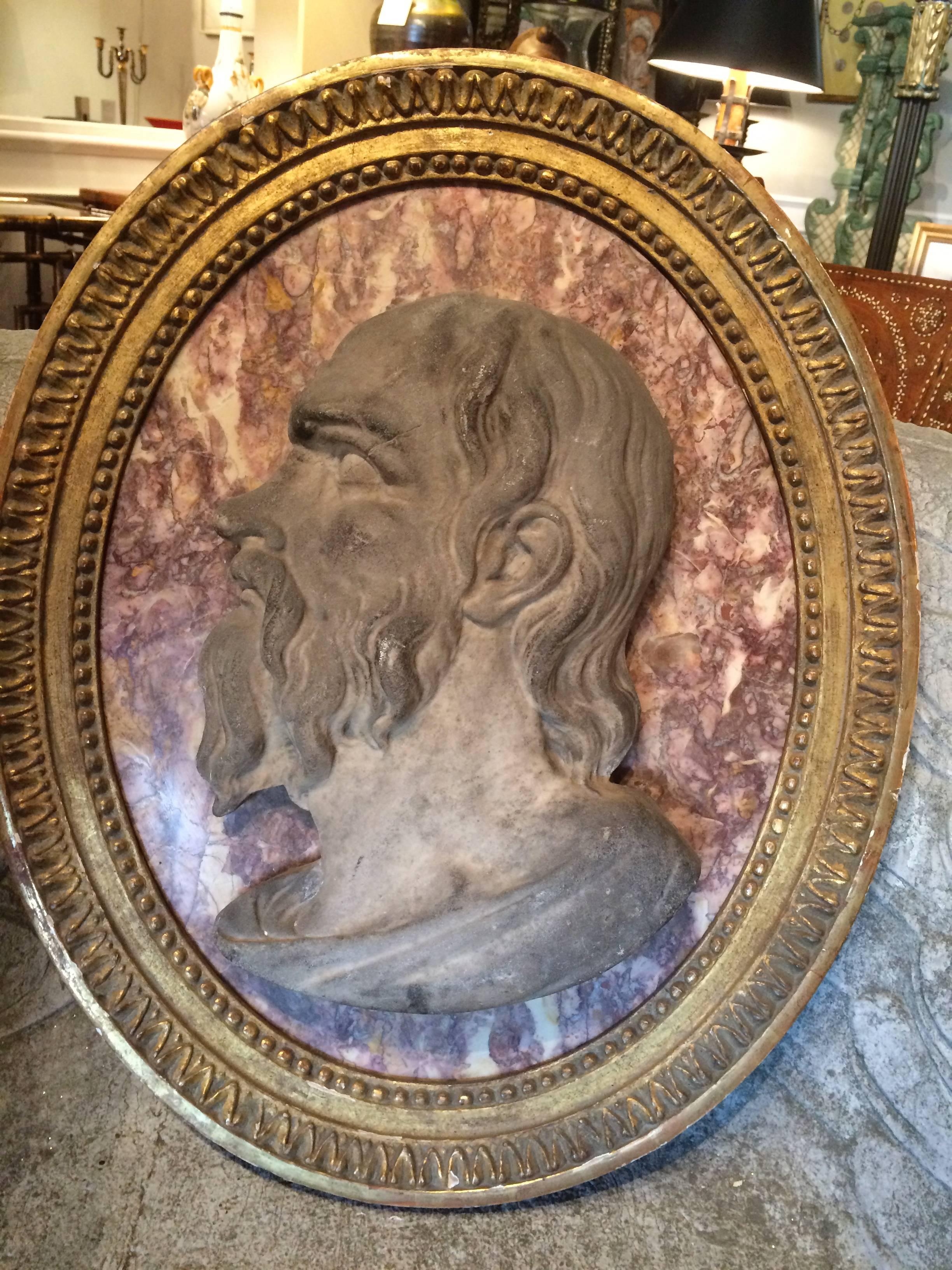 Neoclassical 18th Century Roman Marble Relief Portrait of Seneca For Sale
