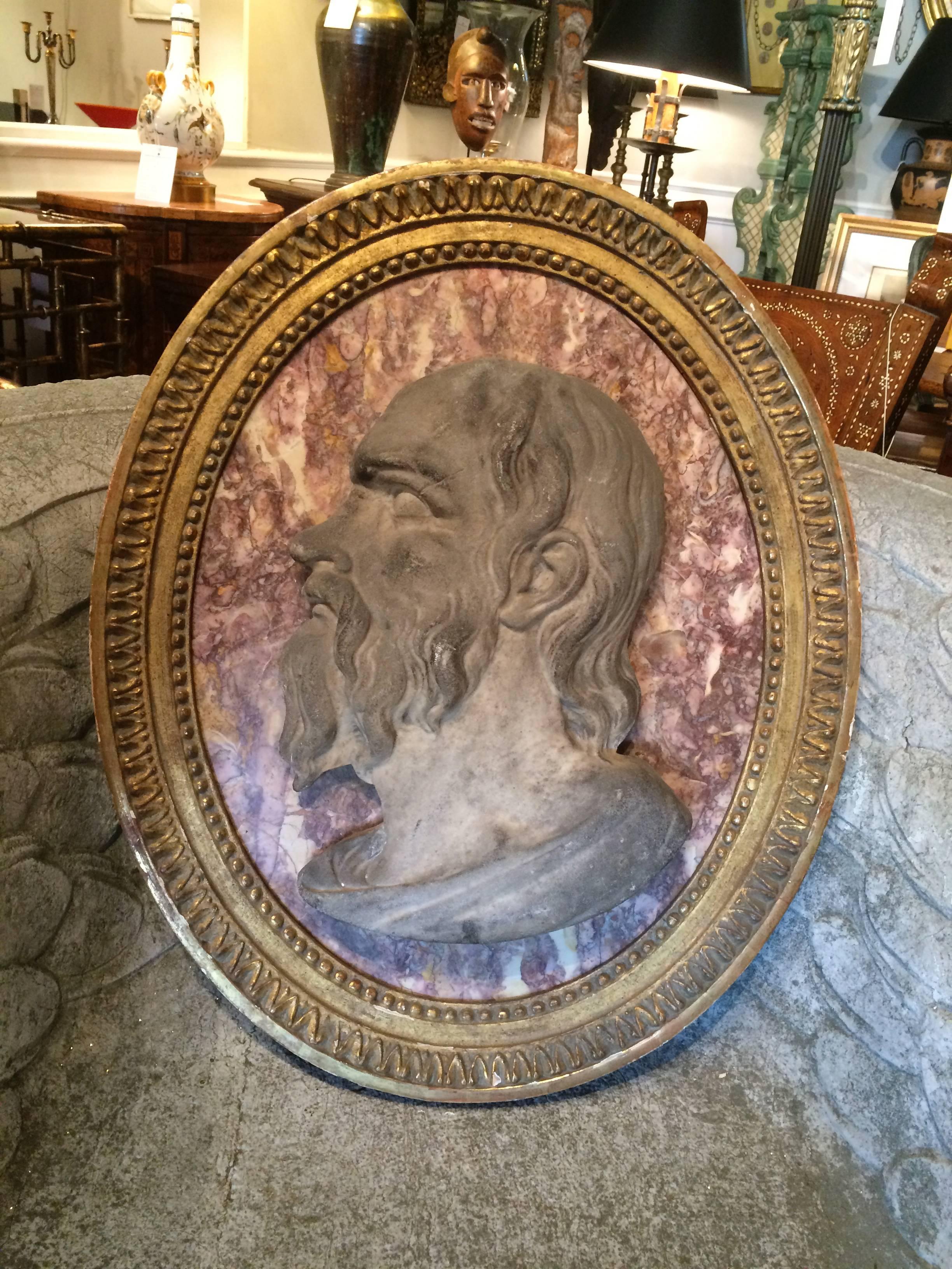 Italian 18th Century Roman Marble Relief Portrait of Seneca For Sale