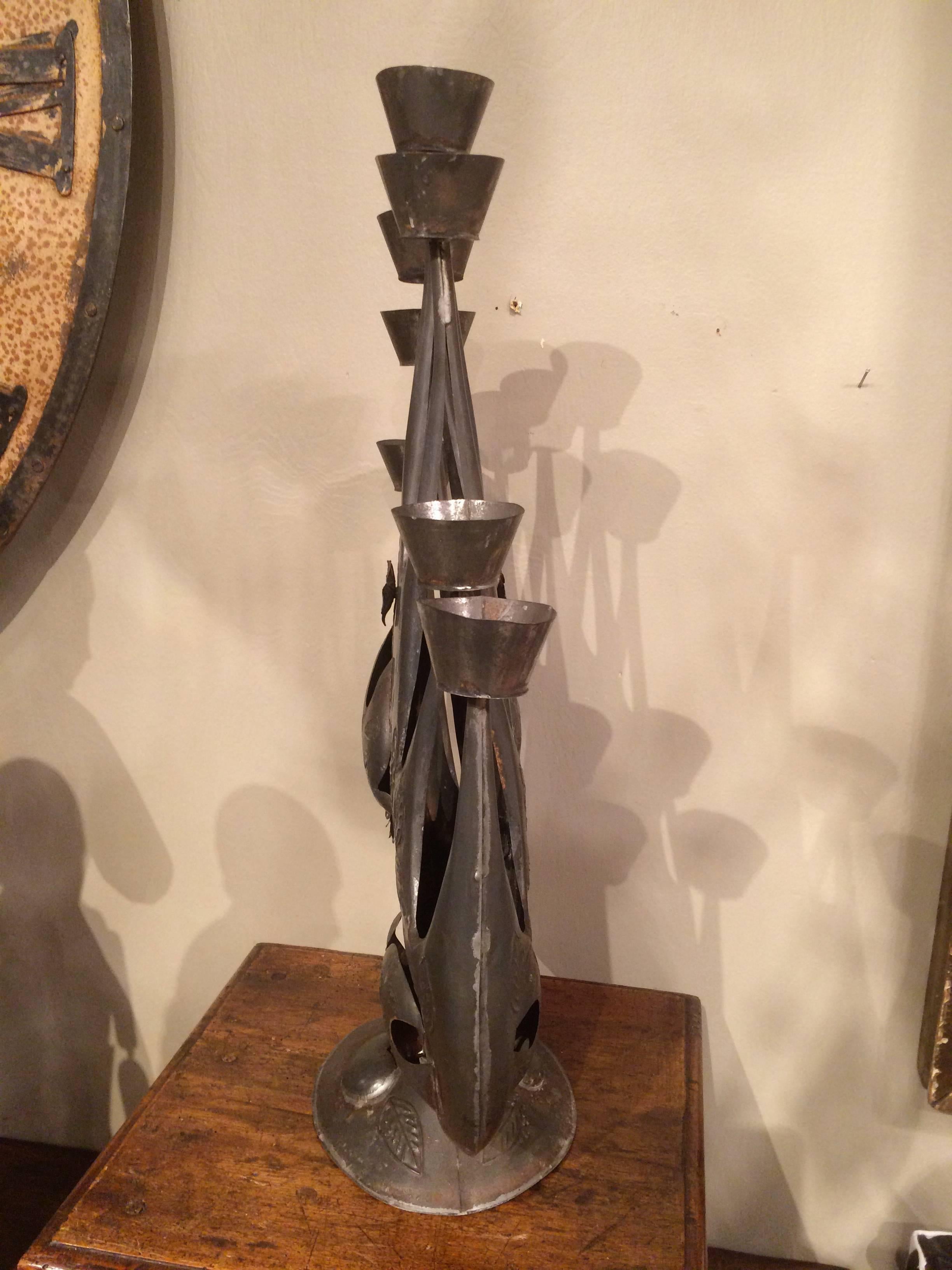 Mid-Century Tin Seven Light Candelabra by Gene Byron In Excellent Condition In Stamford, CT