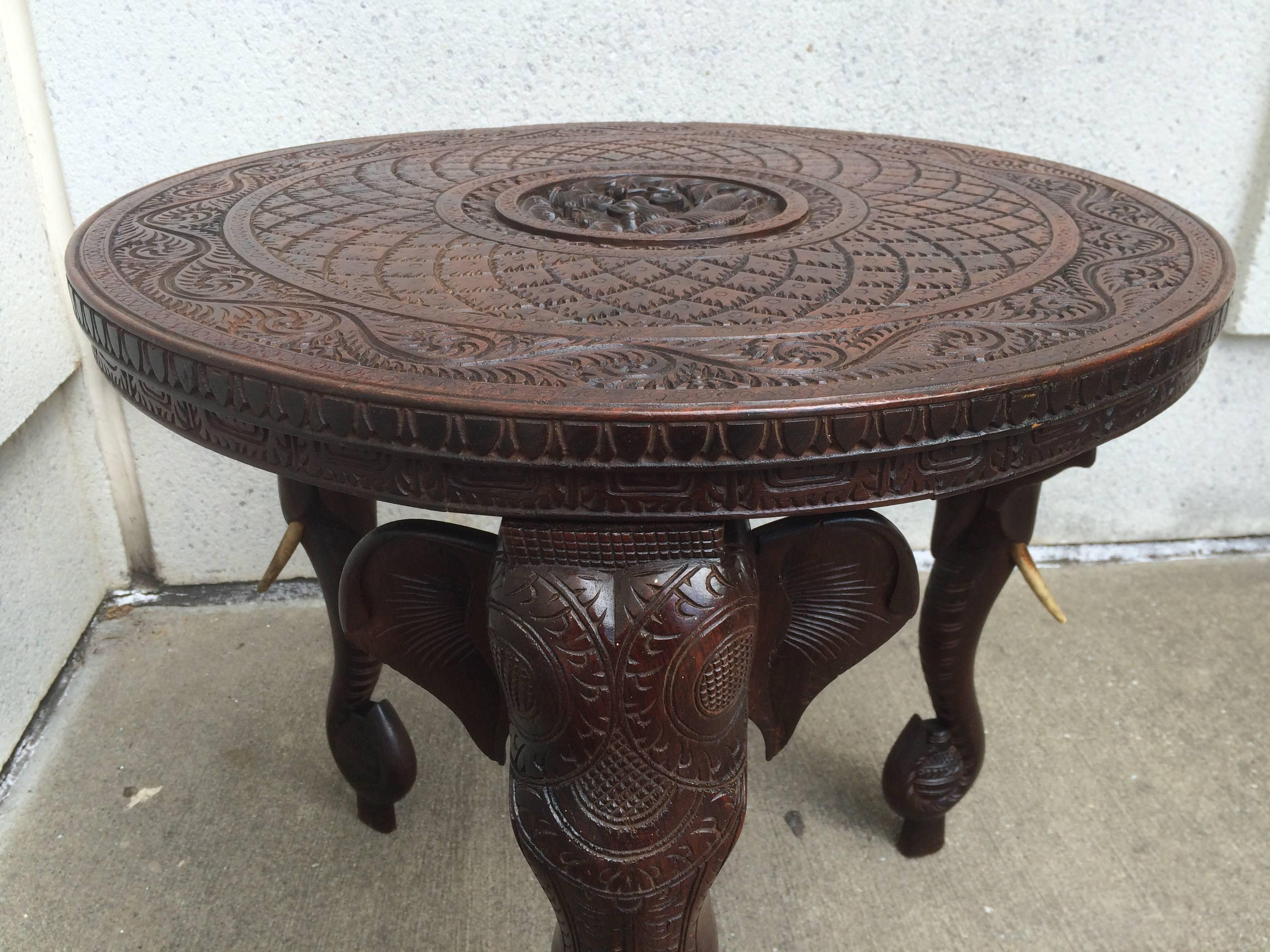 Carved Anglo Indian Rosewood Side Table with Elephant Head Legs For Sale