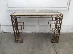 Mid-Century Gilt Metal Faux Bamboo Console