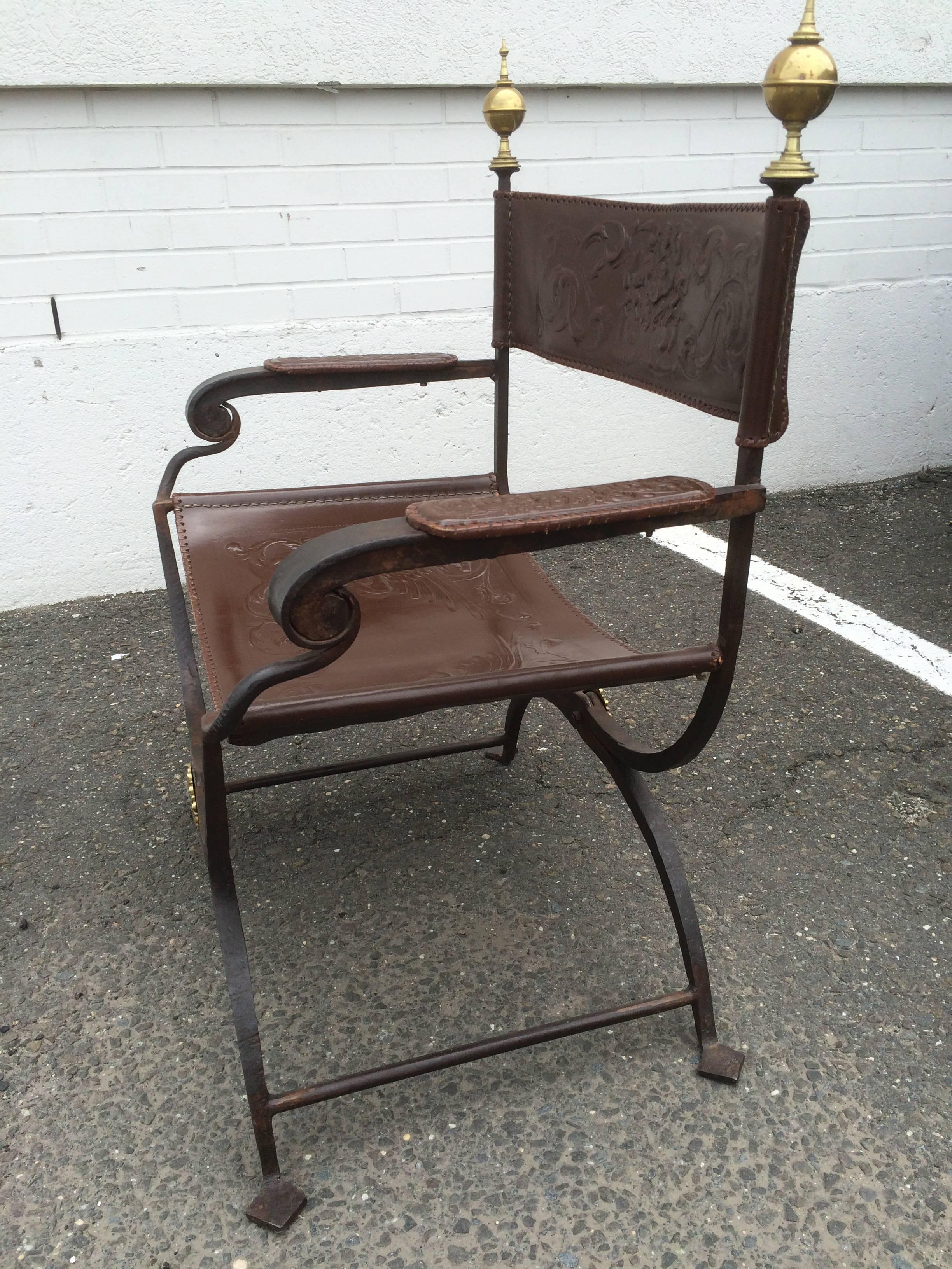 American Pair of Wrought Iron Curule Chairs