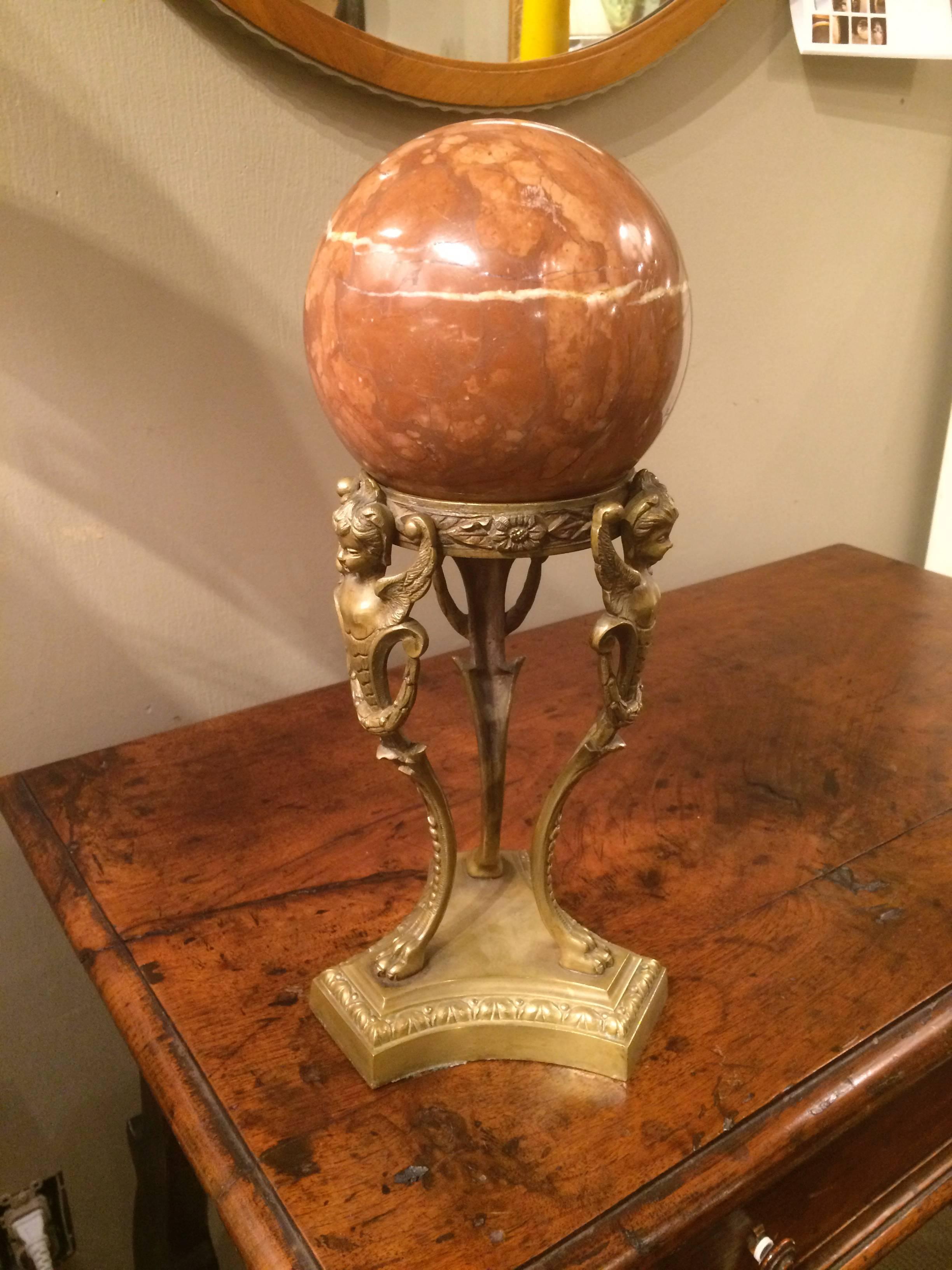 Italian Neoclassical Bronze Stand with Marble Orb