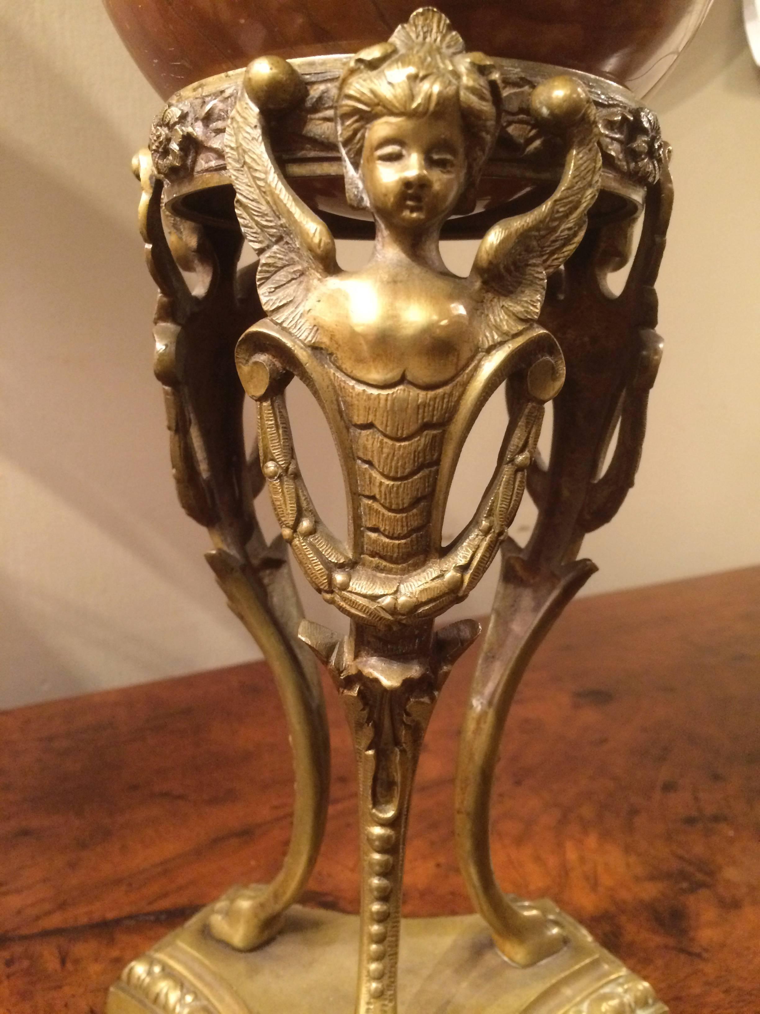 Neoclassical Bronze Stand with Marble Orb In Excellent Condition In Stamford, CT