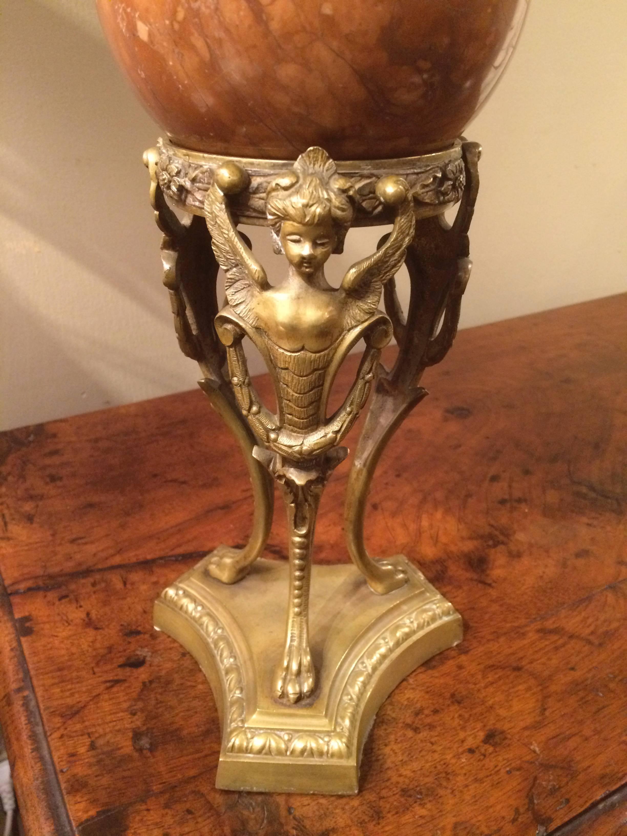 Neoclassical Bronze Stand with Marble Orb 1