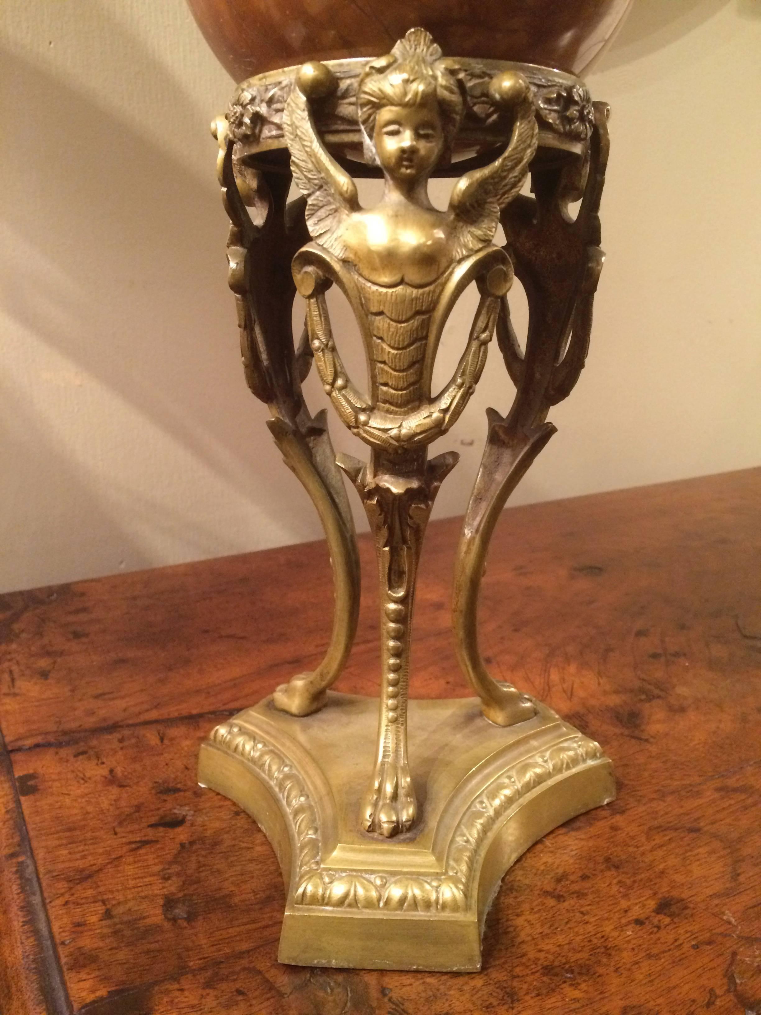 19th Century Neoclassical Bronze Stand with Marble Orb