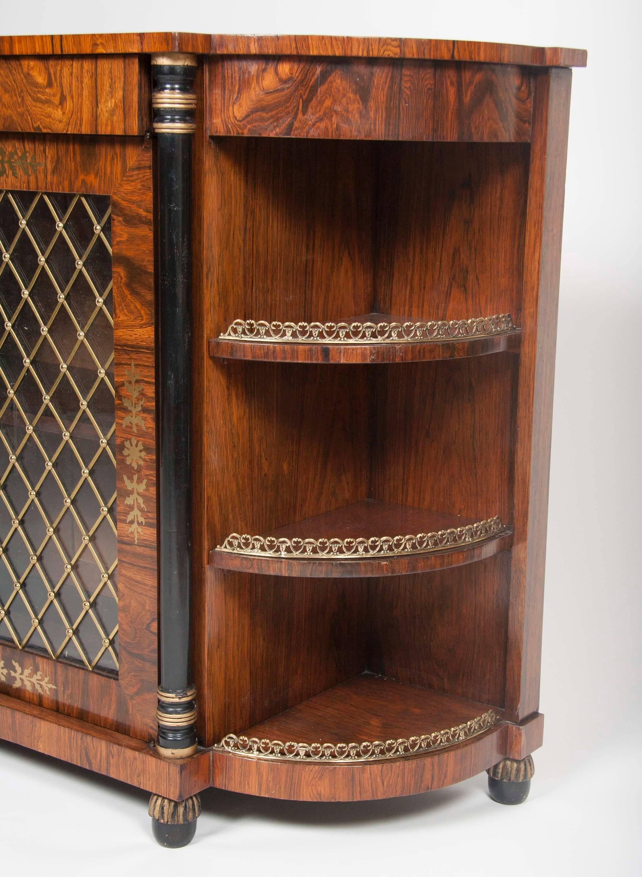 English Regency Rosewood Credenza with Brass Inlay