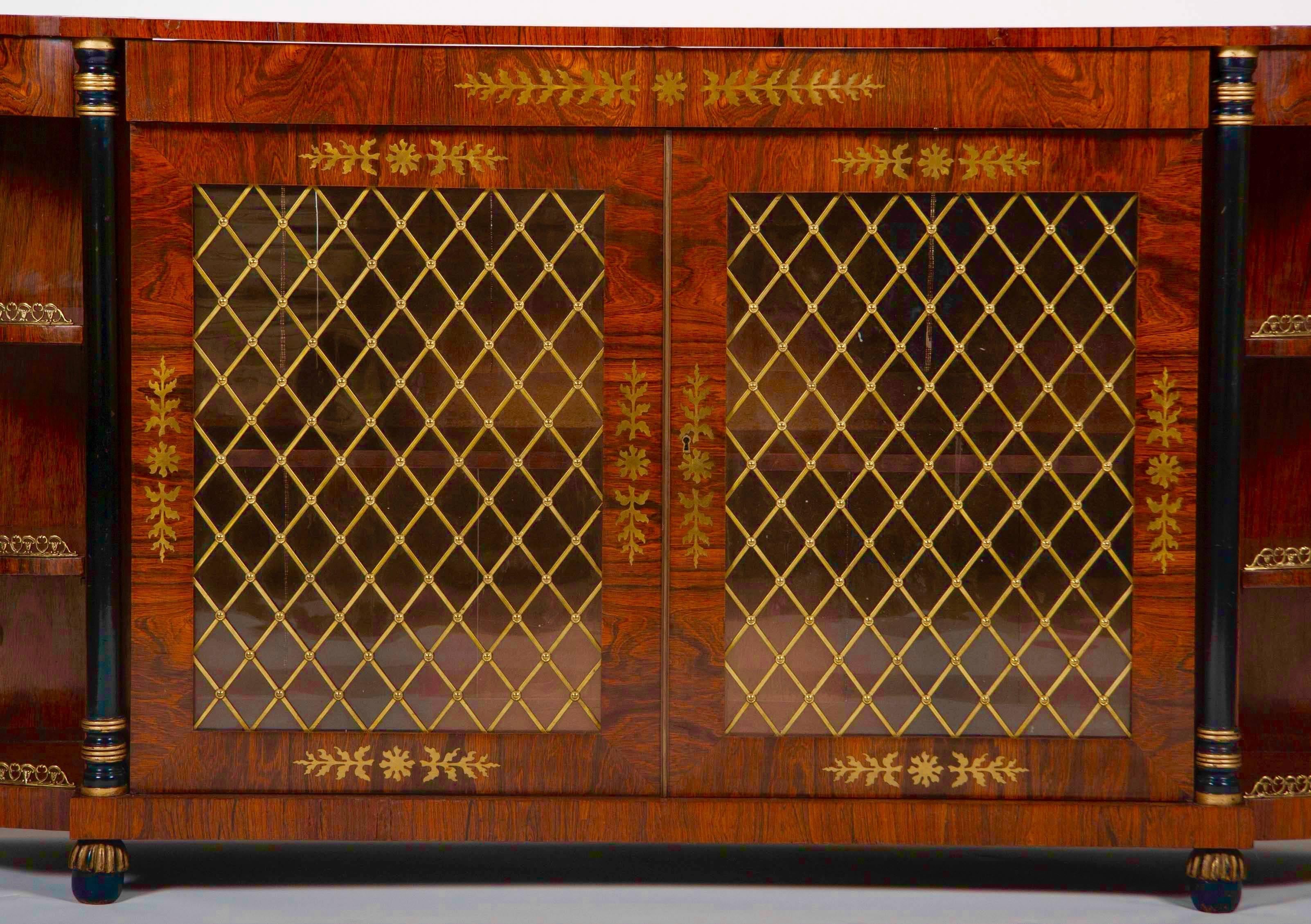 Regency Rosewood Credenza with Brass Inlay In Excellent Condition In Stamford, CT