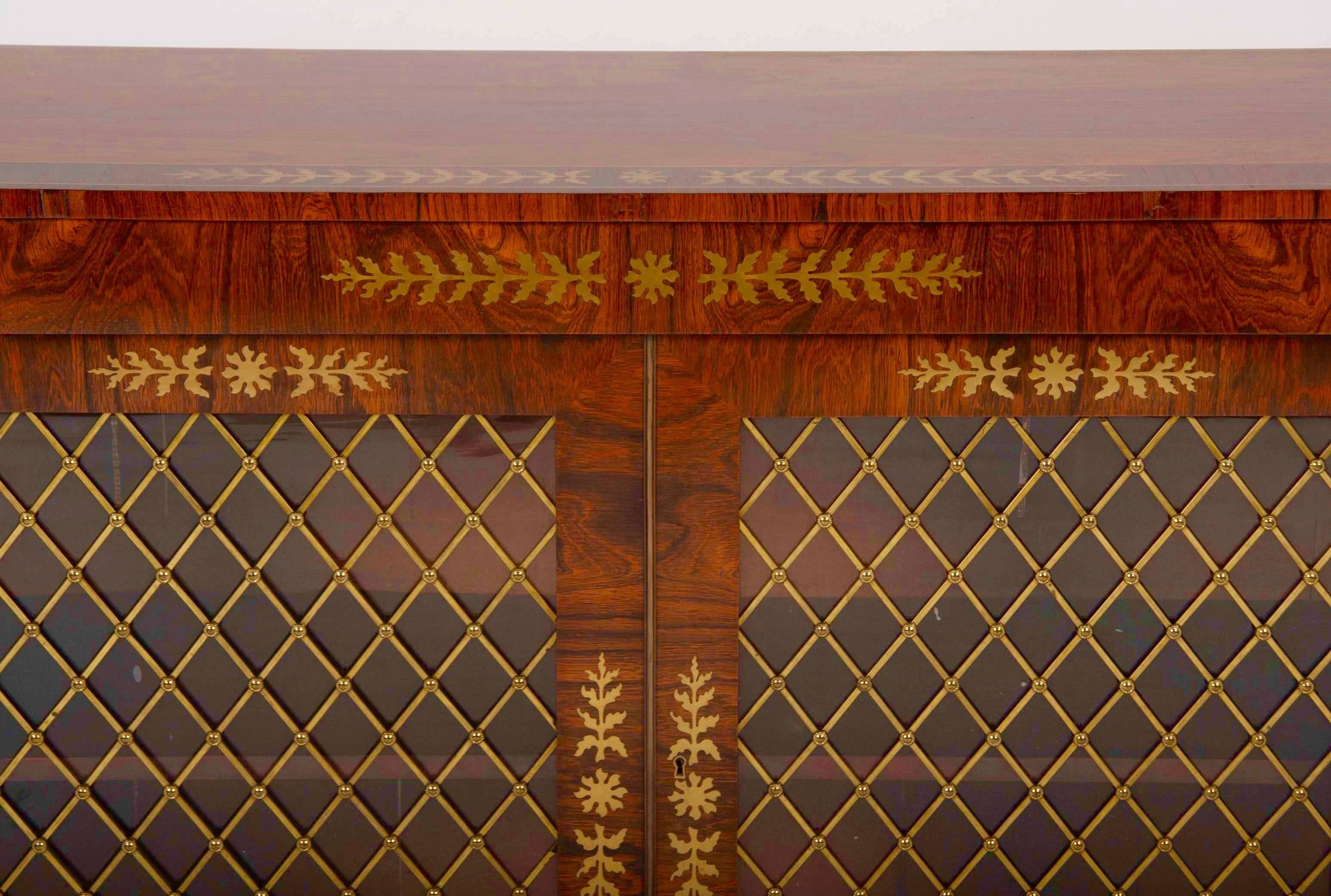 19th Century Regency Rosewood Credenza with Brass Inlay