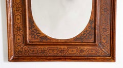 19th Century Italian Leather Framed Mirror with Incised Decoration