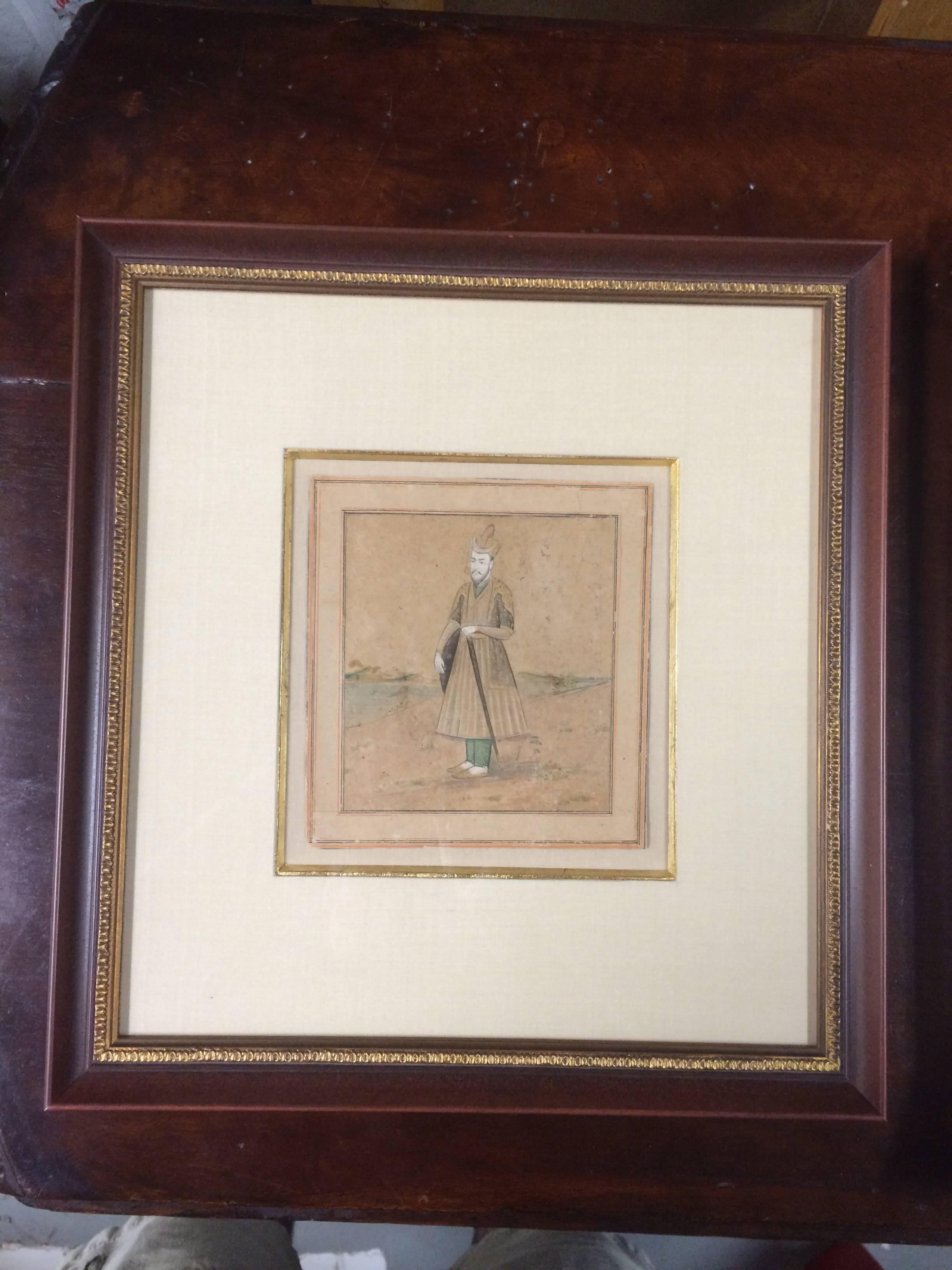 Anglo Indian Watercolor of a Mughal Nobleman In Excellent Condition In Stamford, CT
