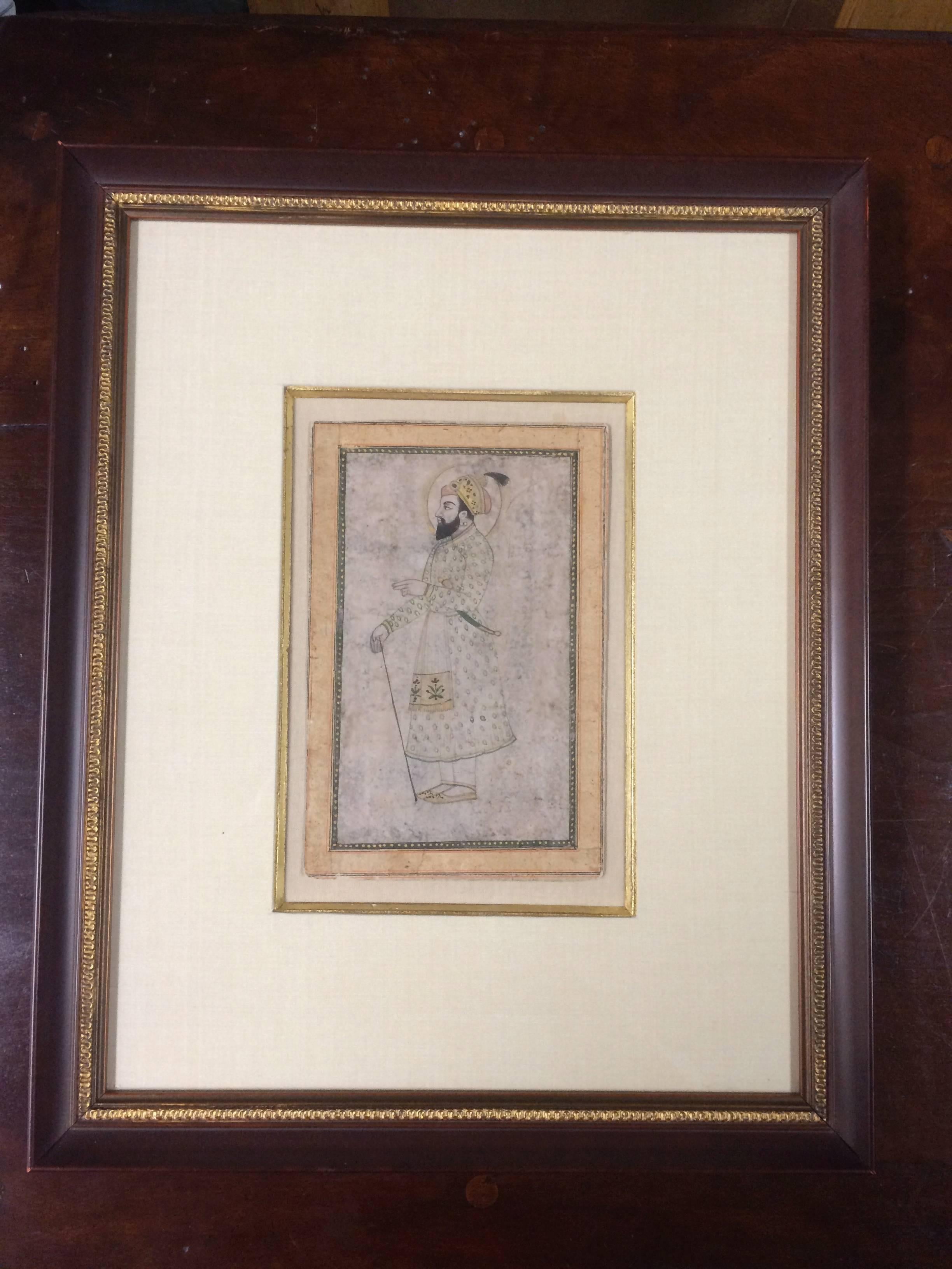 19th Century Indian Watercolor of a Mughal Prince In Good Condition In Stamford, CT