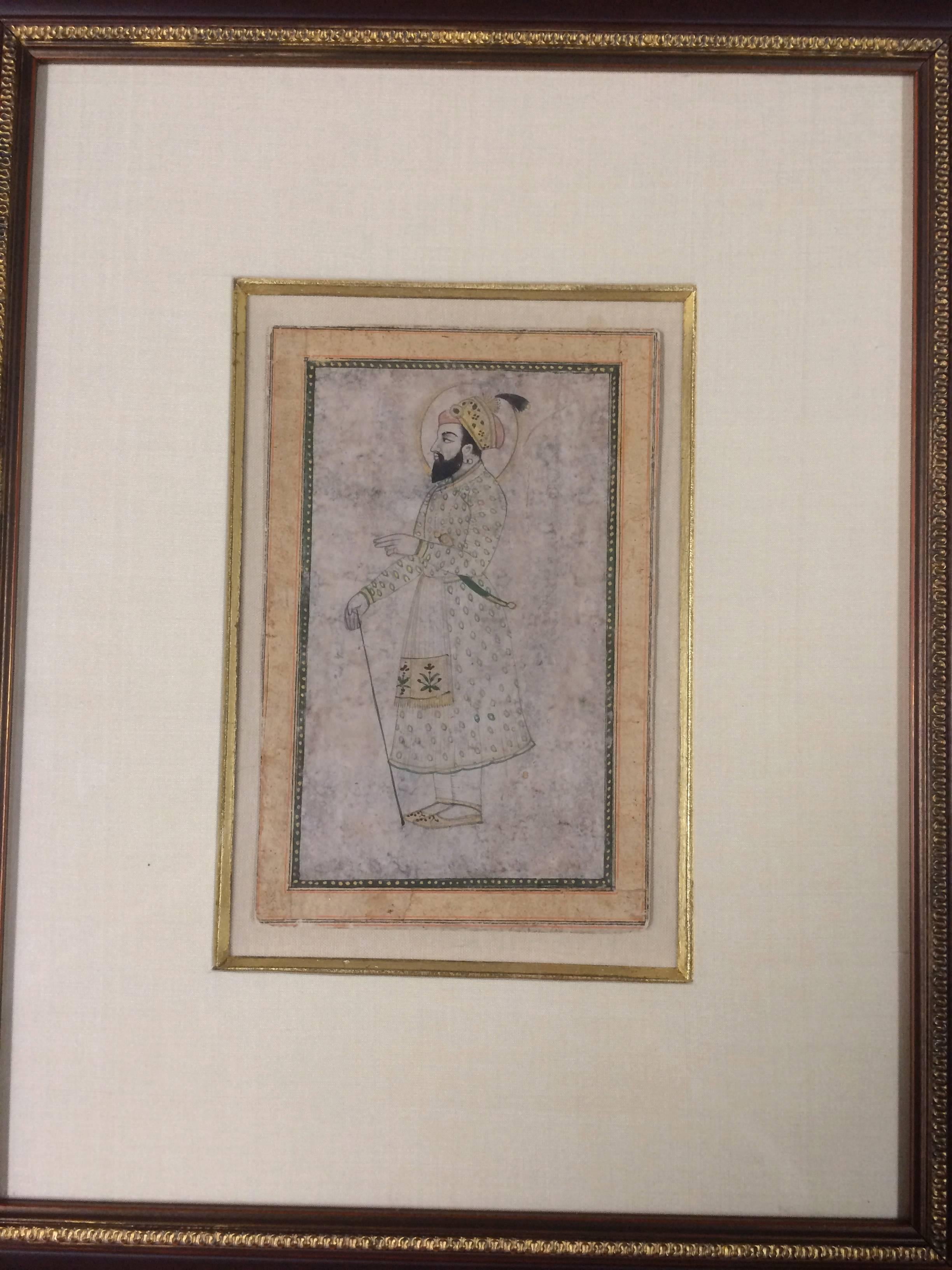 Paper 19th Century Indian Watercolor of a Mughal Prince