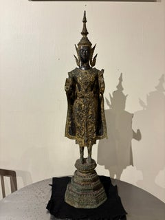 Figura de Buda de bronce lacado y dorado, del siglo XIX, de Tailandia