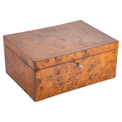19th Century English Regency Burl Wood Box With Working Lock and Key