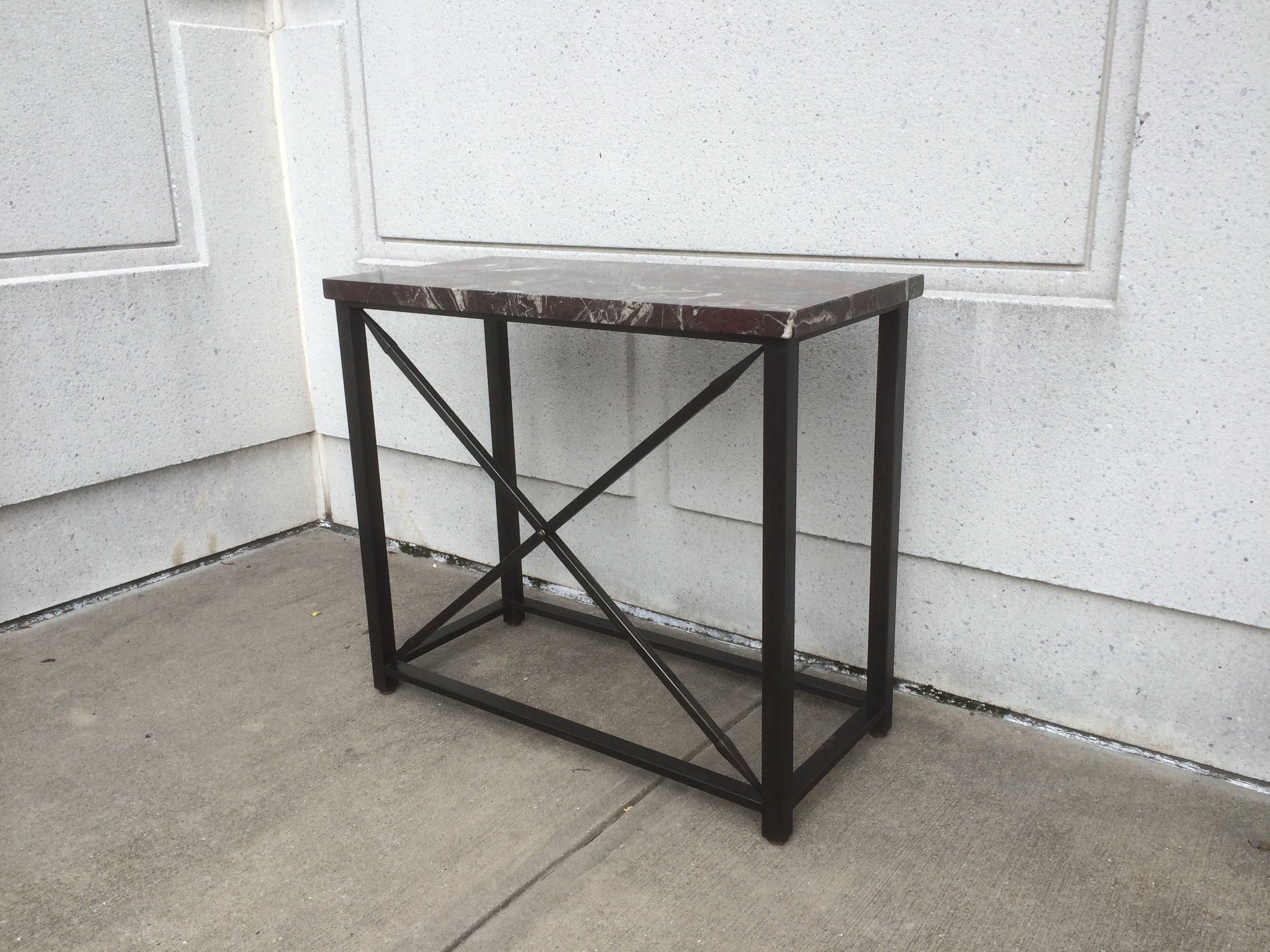 French Pair of Marble-Topped Steel Console Tables