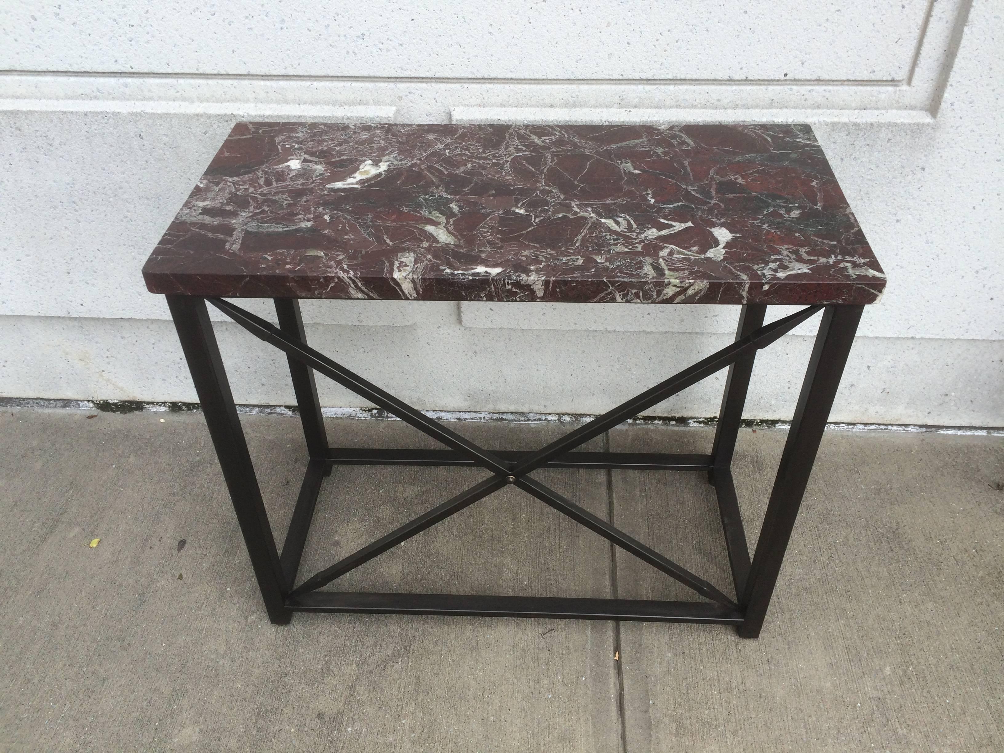 20th Century Pair of Marble-Topped Steel Console Tables