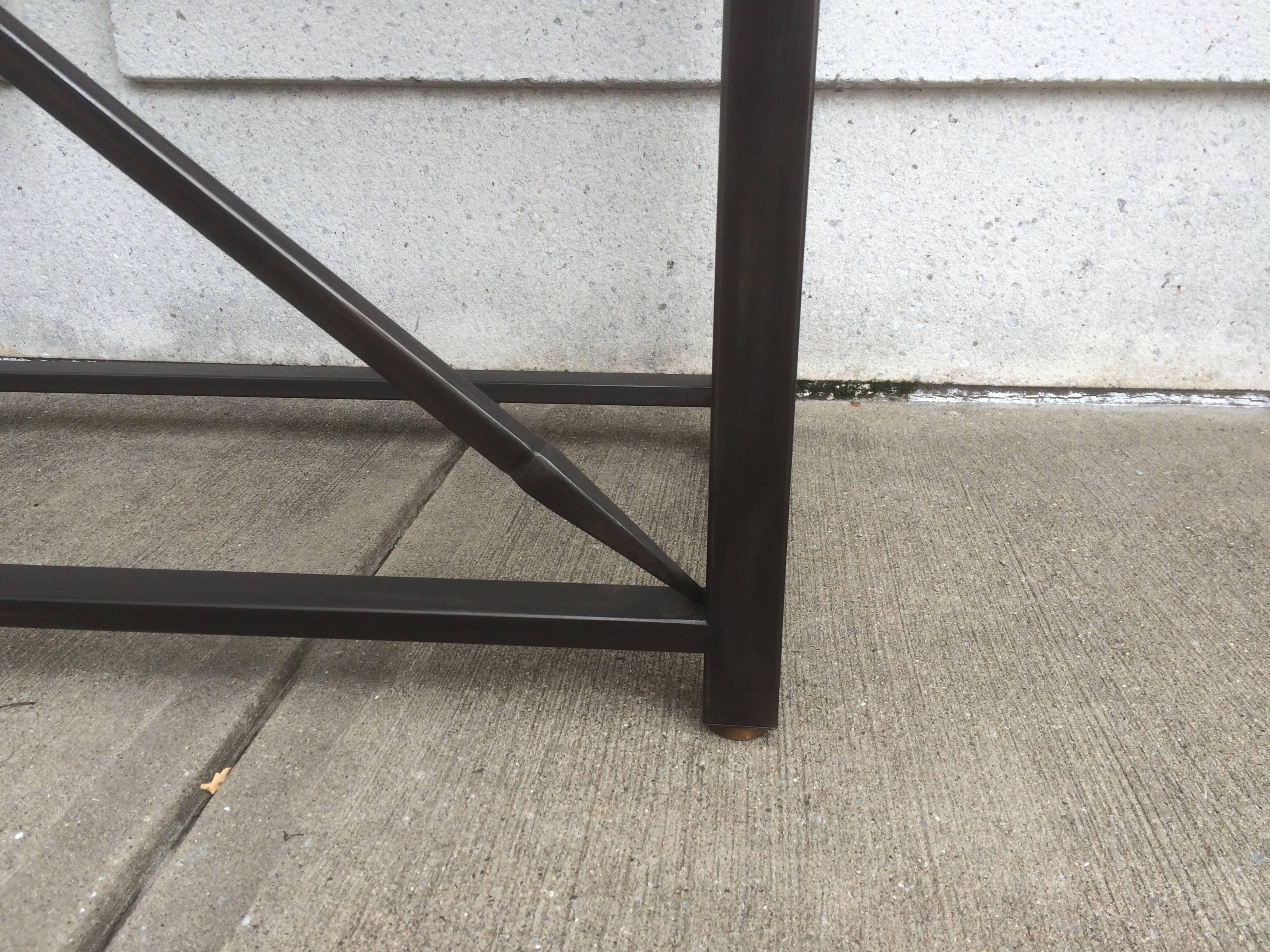 Pair of Marble-Topped Steel Console Tables 2