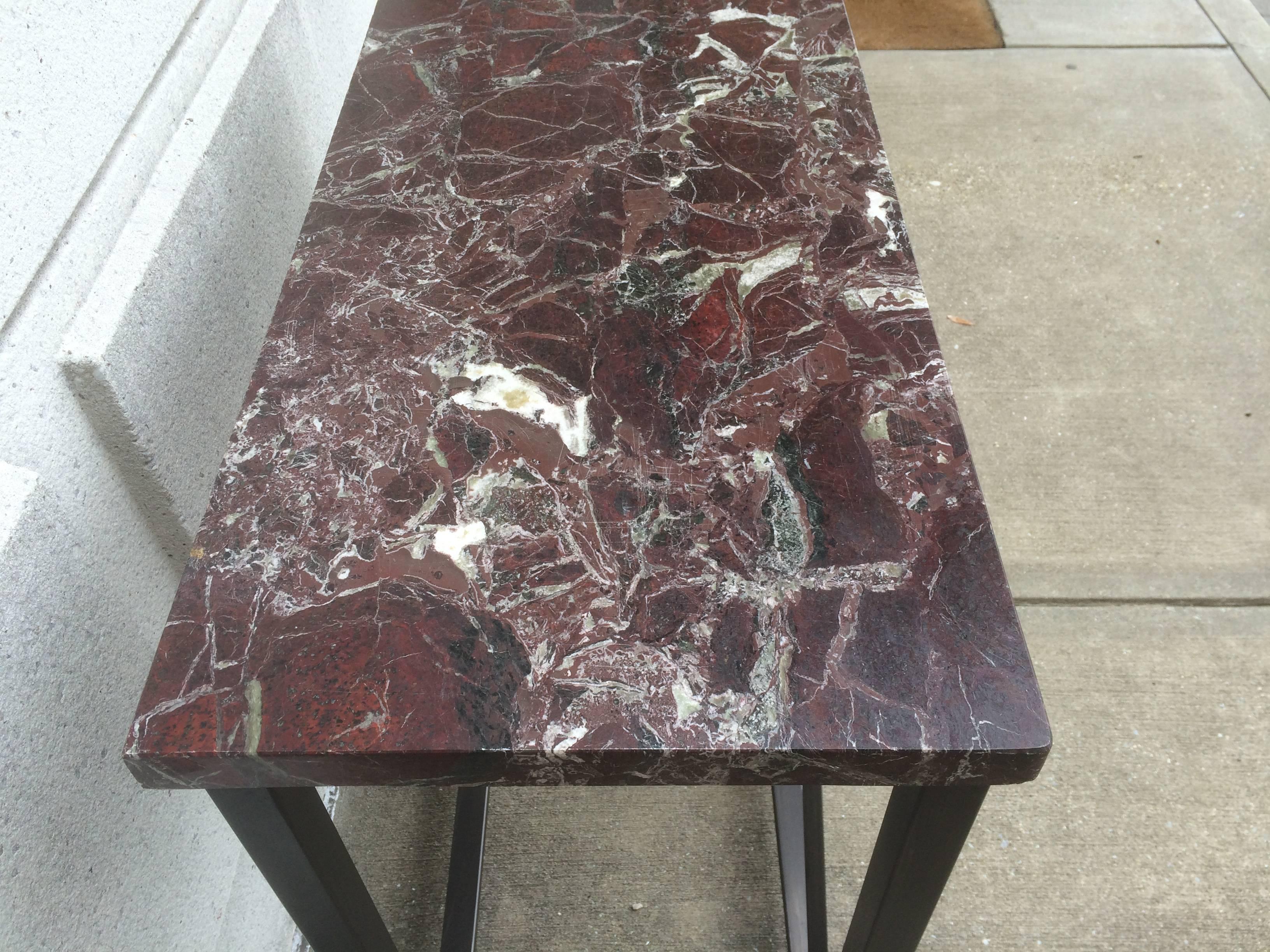 Pair of Marble-Topped Steel Console Tables 3