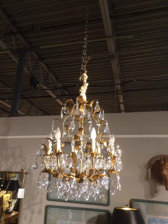 Iron Bagues Style Gilt Metal Crystal Chandelier For Sale