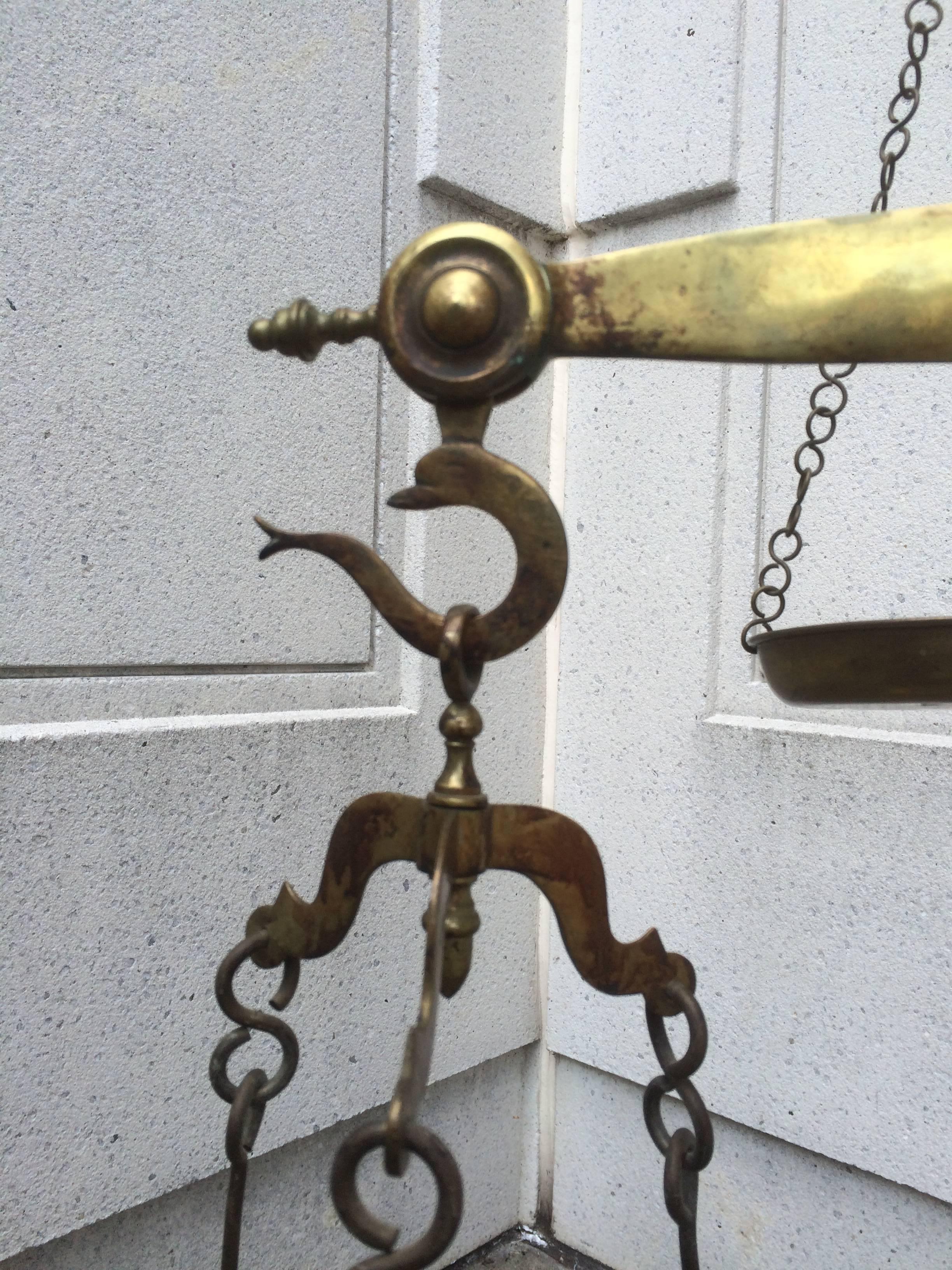19th Century Massive Portugese Brass Balance Scale With Bull's Head