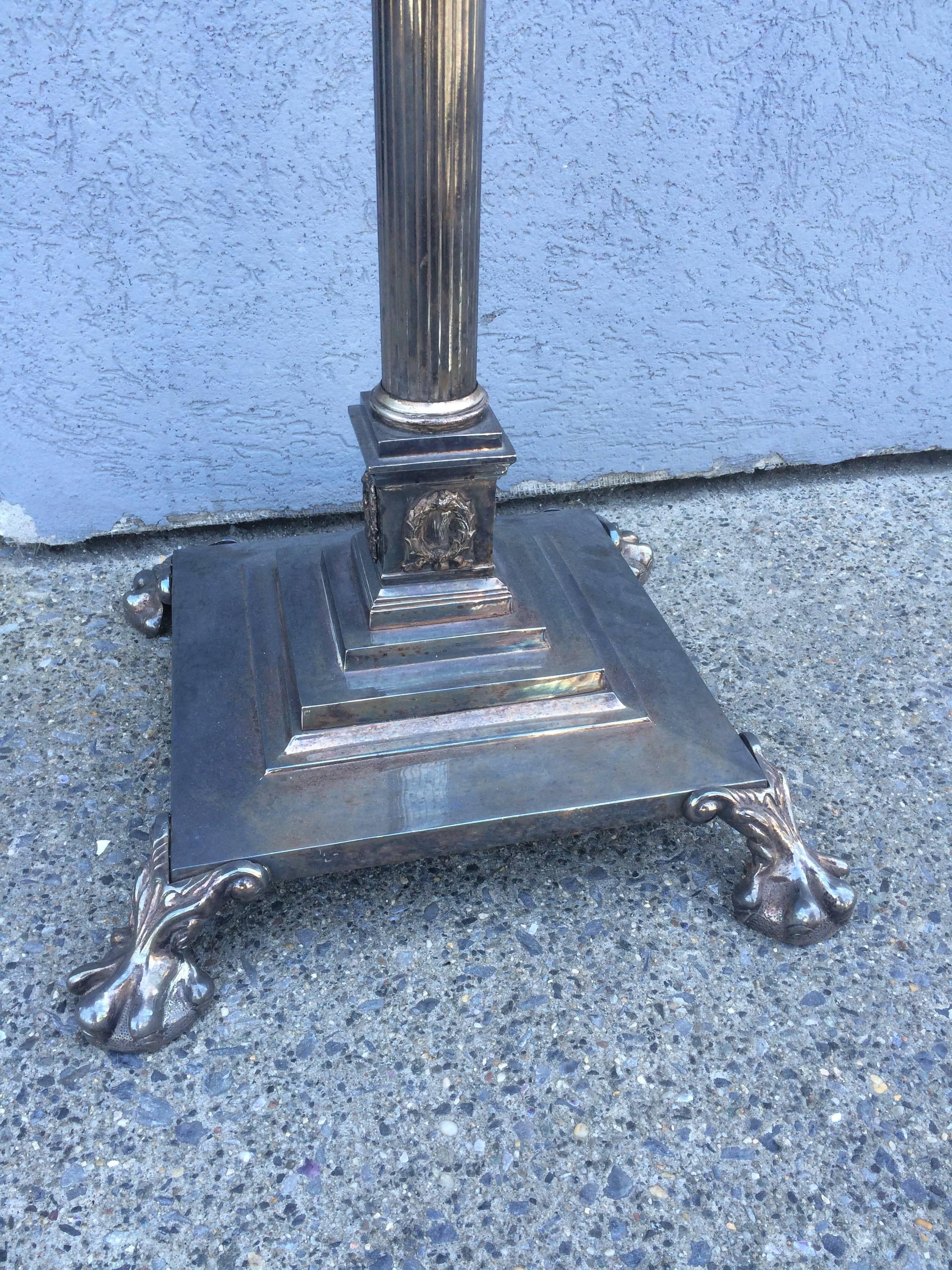 Neoclassical English Regency Silver Column Floor Lamp  In Excellent Condition In Stamford, CT