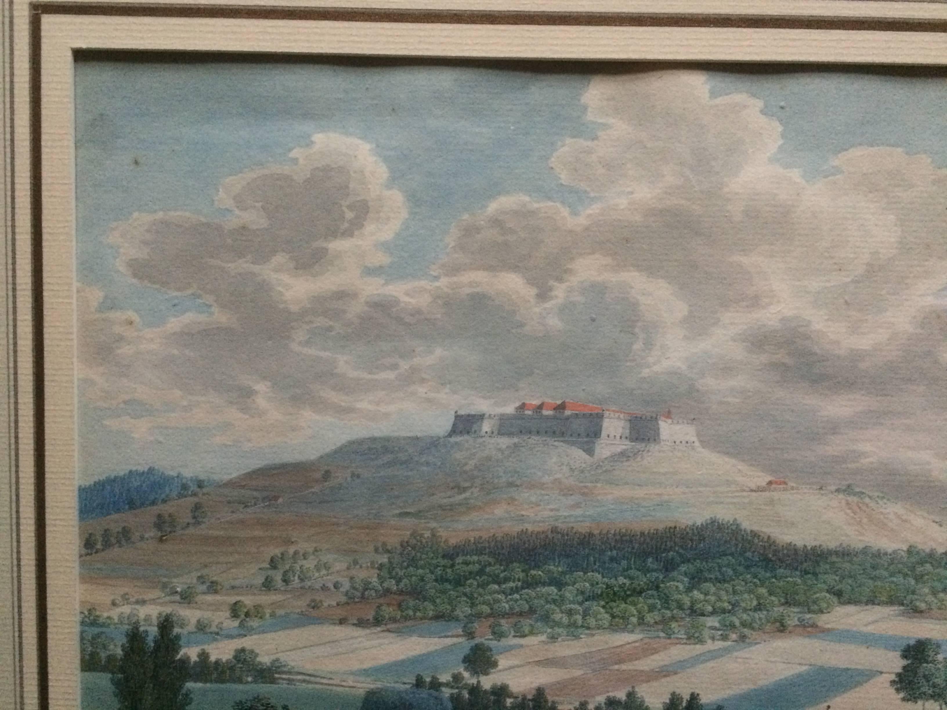 Neoclassical 18th Century German Gouache Landscape with Castle, Nuremberg 