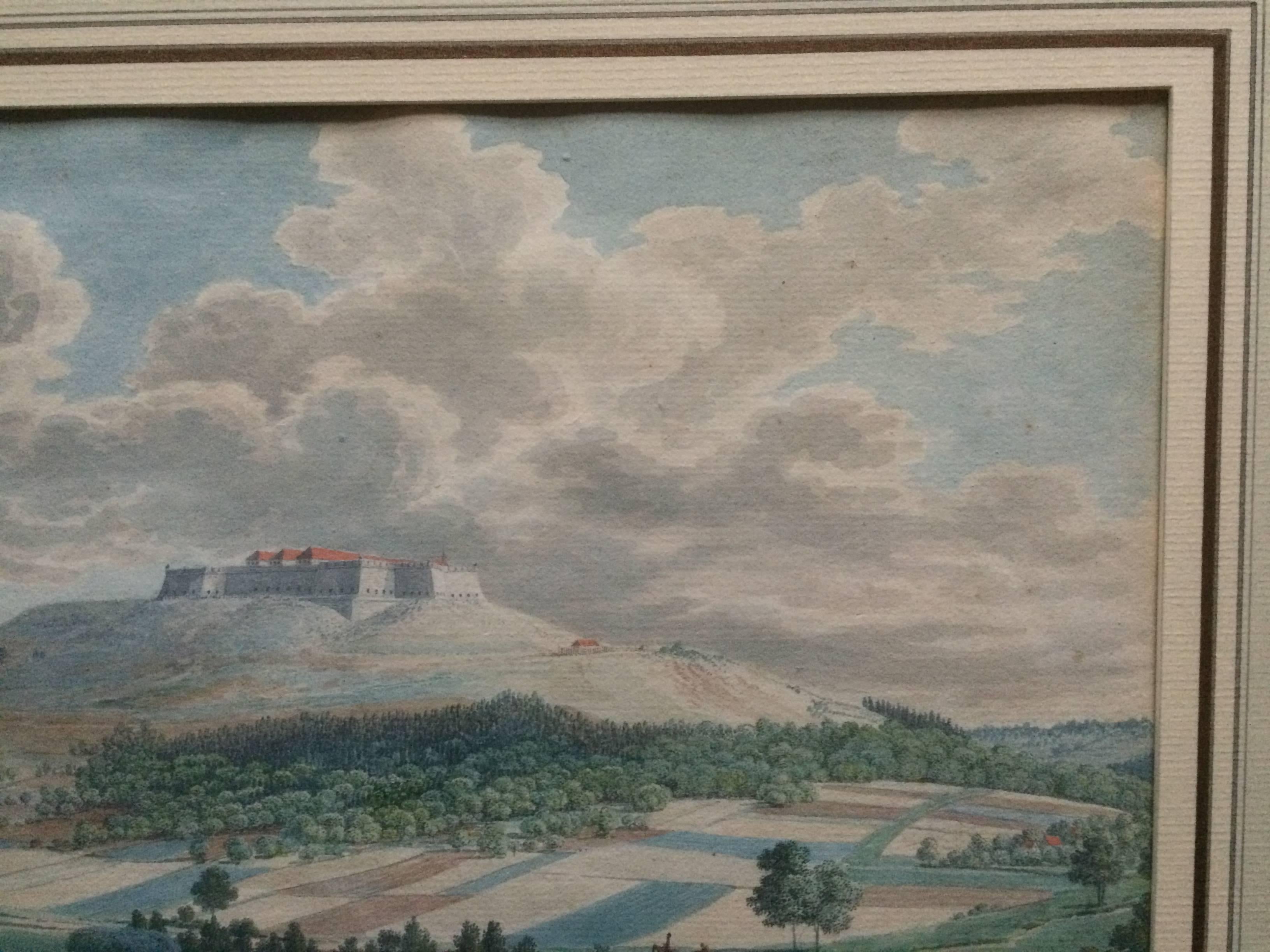 Italian 18th Century German Gouache Landscape with Castle, Nuremberg 
