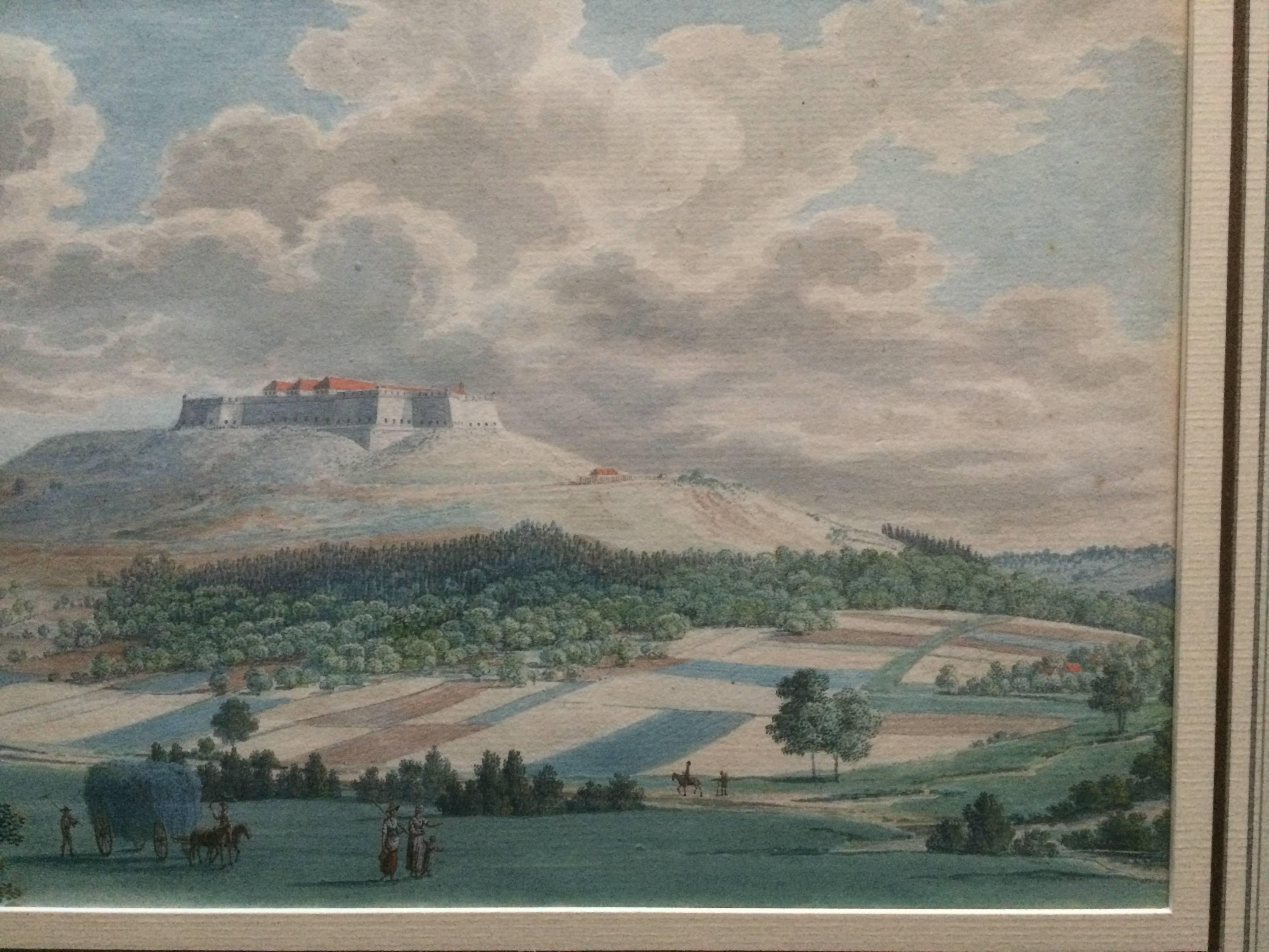Hand-Painted 18th Century German Gouache Landscape with Castle, Nuremberg 