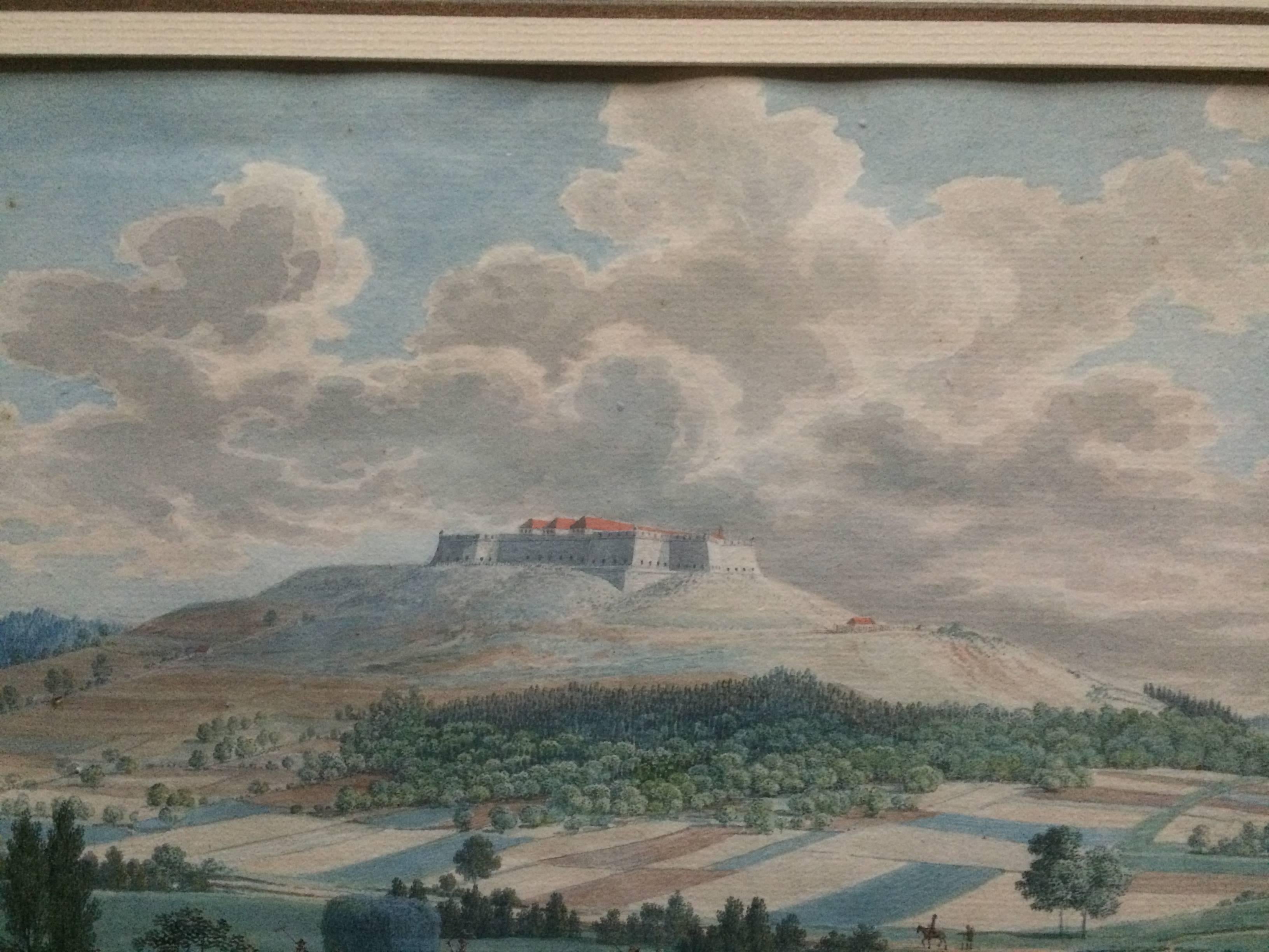 Paper 18th Century German Gouache Landscape with Castle, Nuremberg 