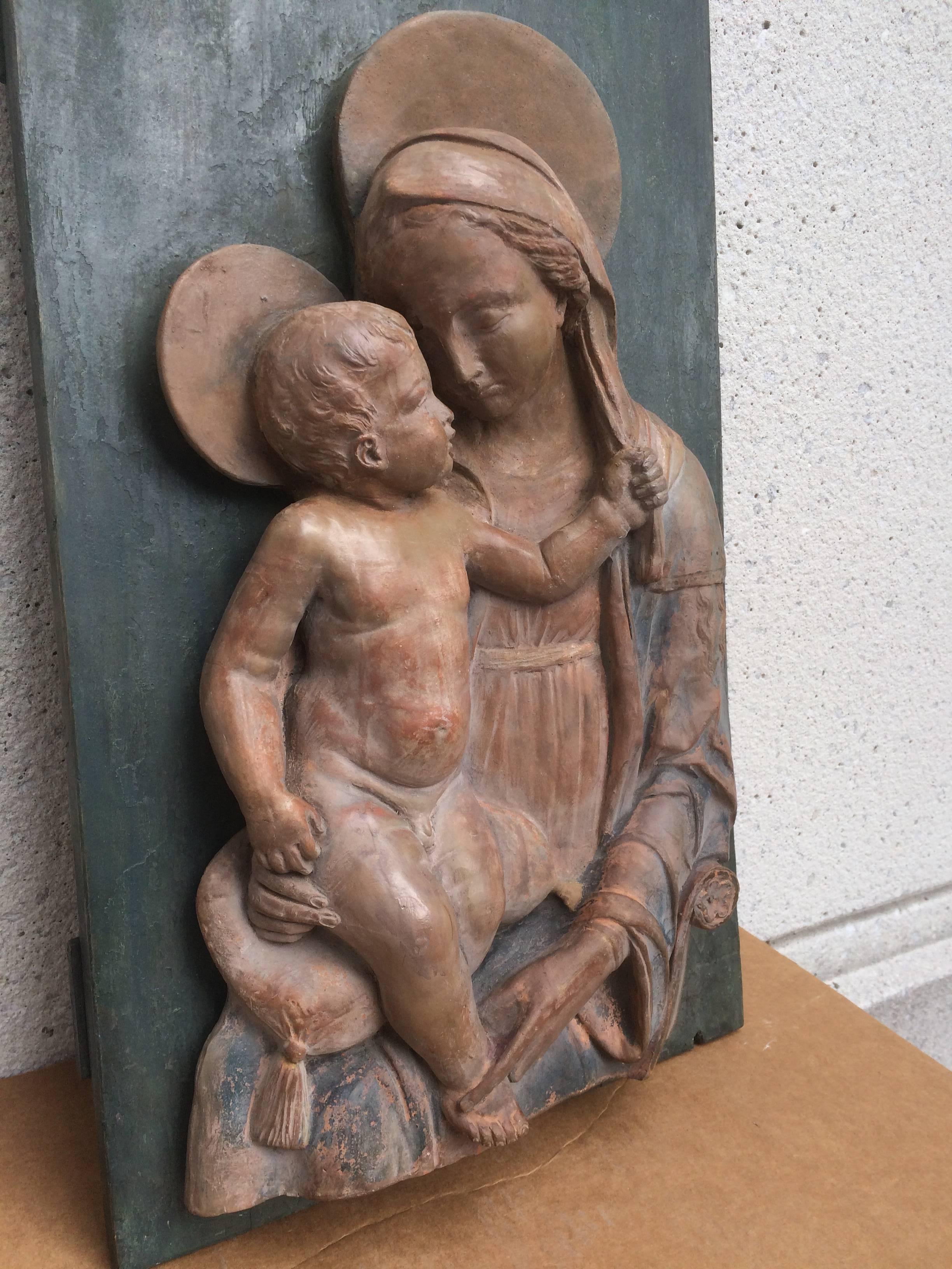 Italian Terracotta Relief of the Madonna and Child After Andrea Della Robbia In Excellent Condition In Stamford, CT