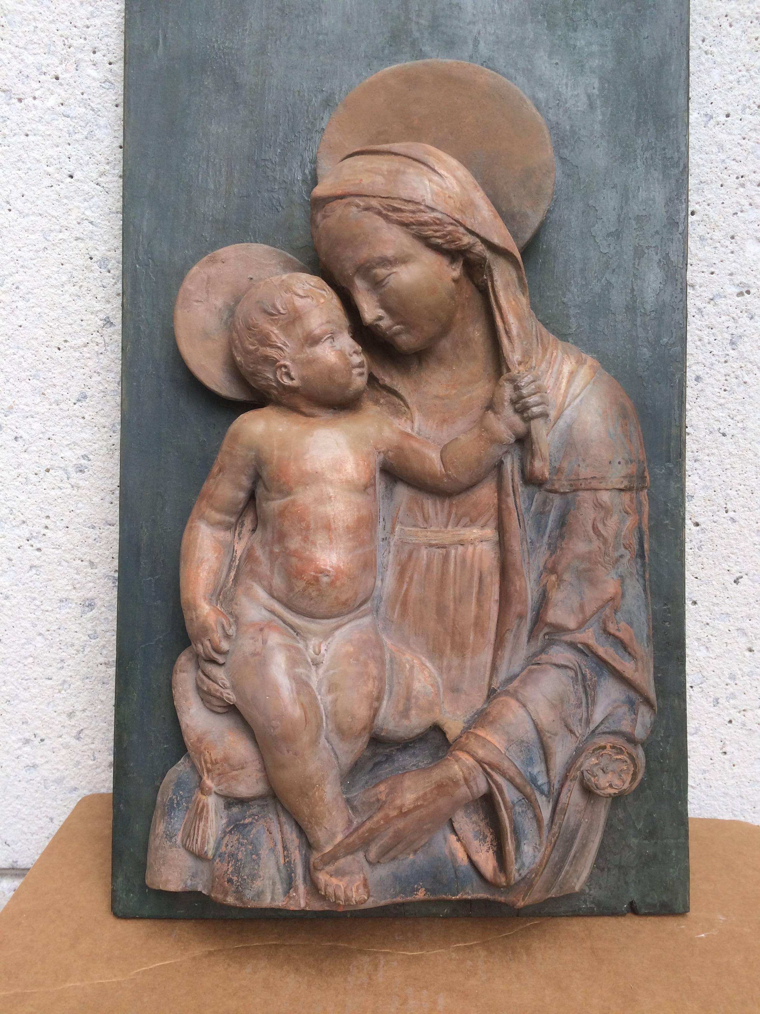 Italian Terracotta Relief of the Madonna and Child After Andrea Della Robbia 2