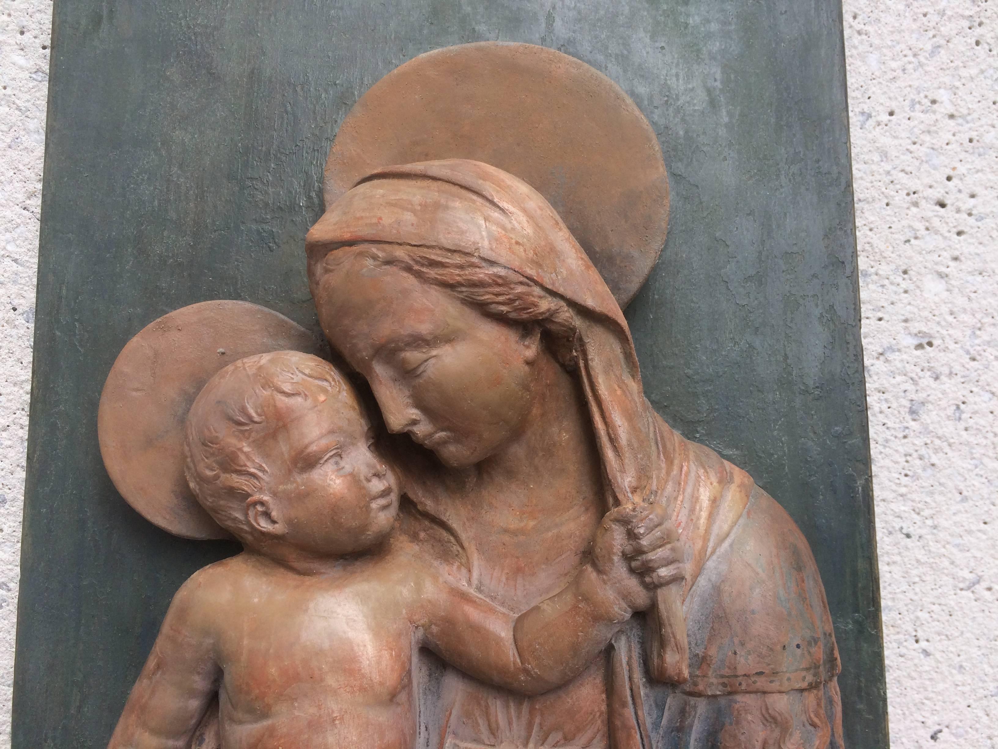 Renaissance Revival Italian Terracotta Relief of the Madonna and Child After Andrea Della Robbia