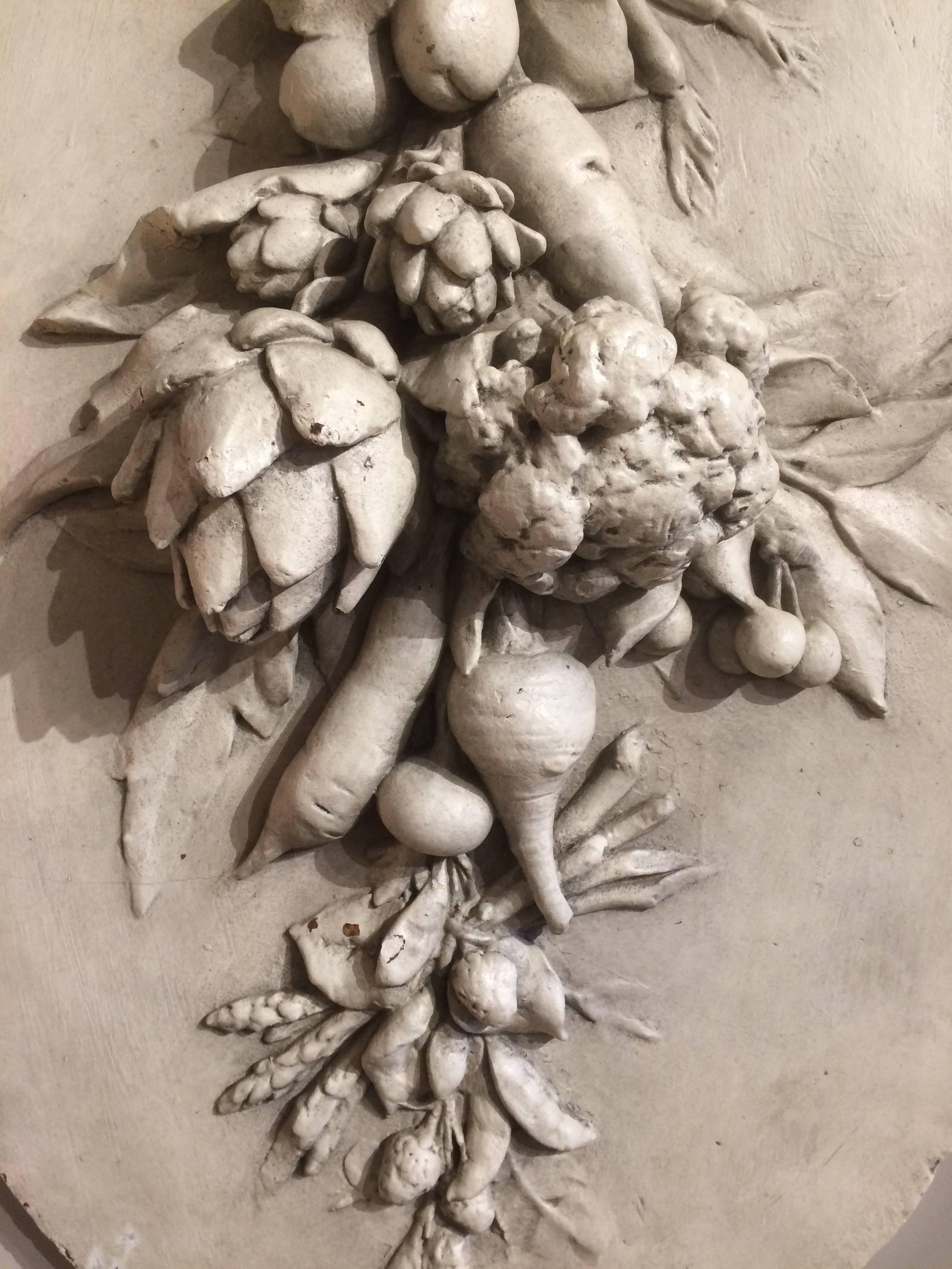 Rococo Large French Oval Plaster Relief of Hanging Vegetables
