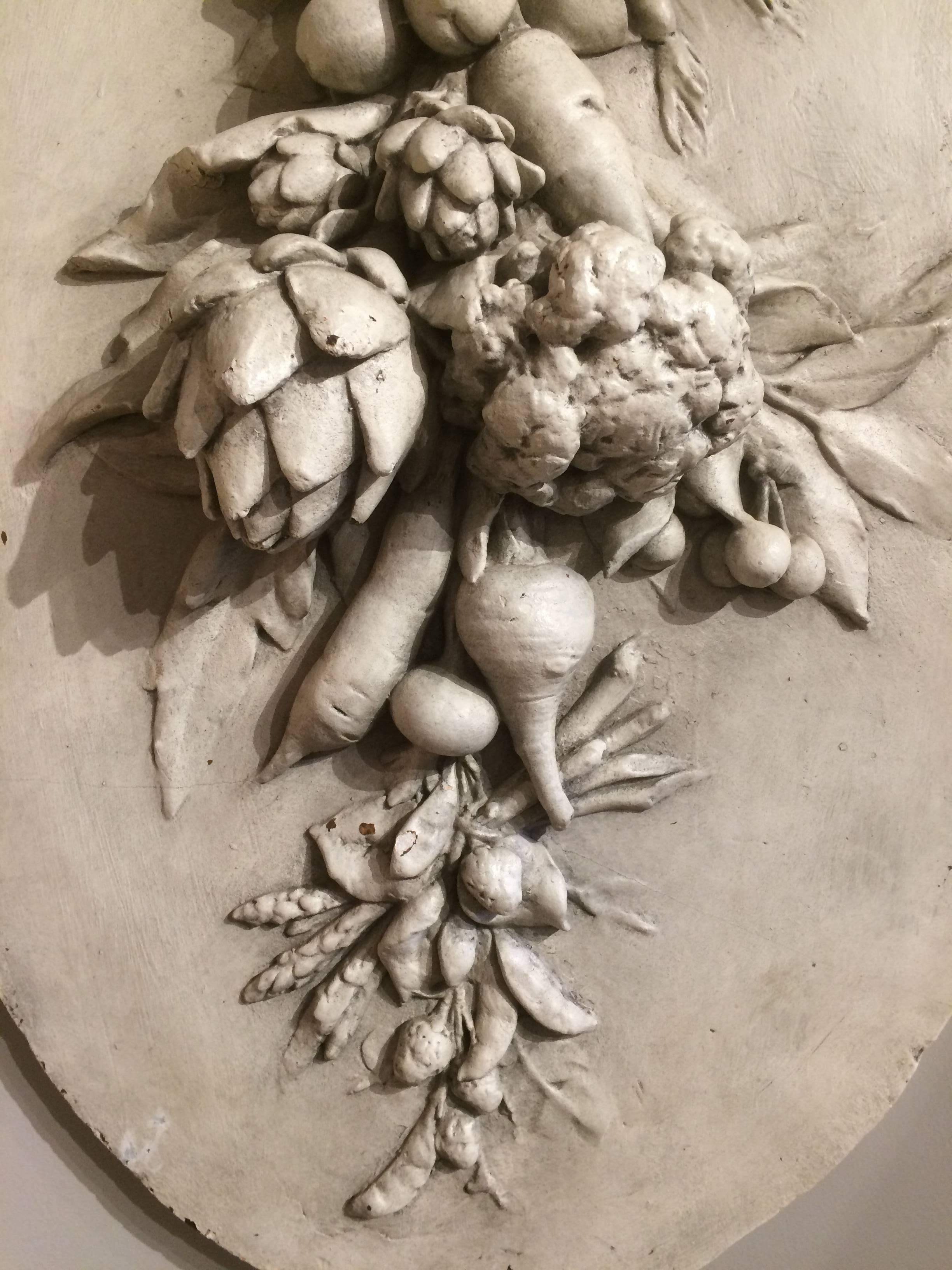 Large French Oval Plaster Relief of Hanging Vegetables In Good Condition In Stamford, CT