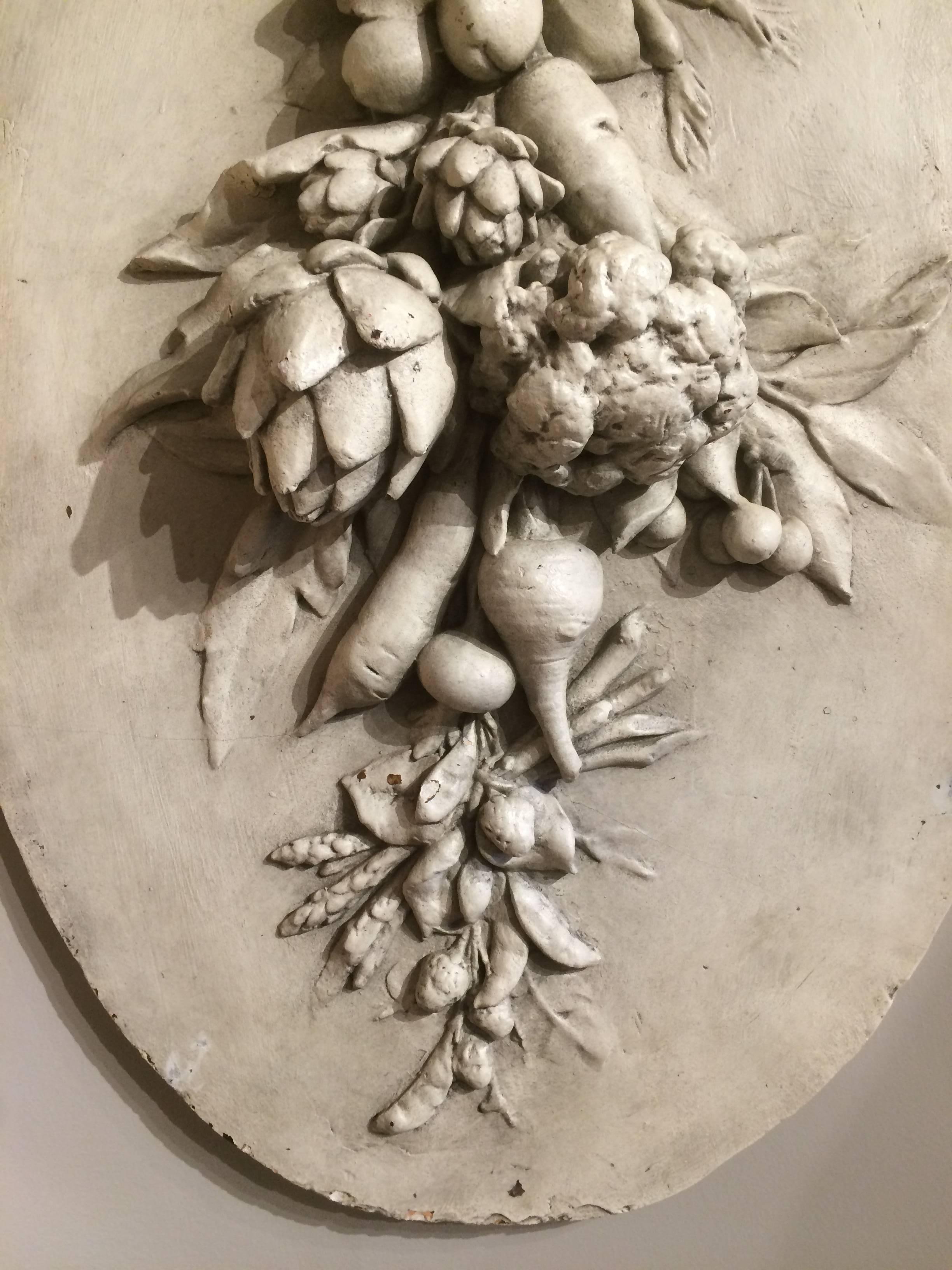 Large French Oval Plaster Relief of Hanging Vegetables 2