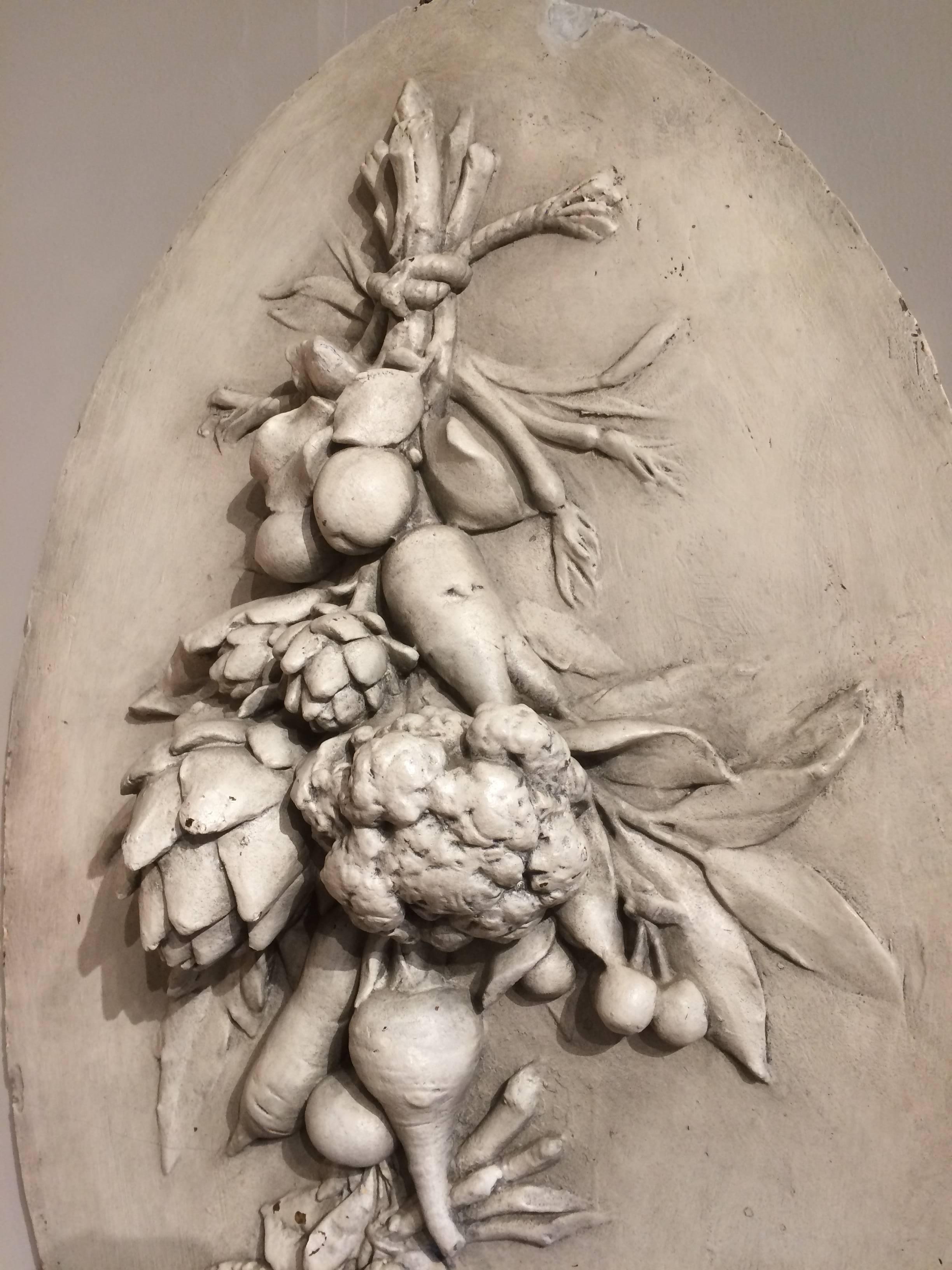 Large French Oval Plaster Relief of Hanging Vegetables 3